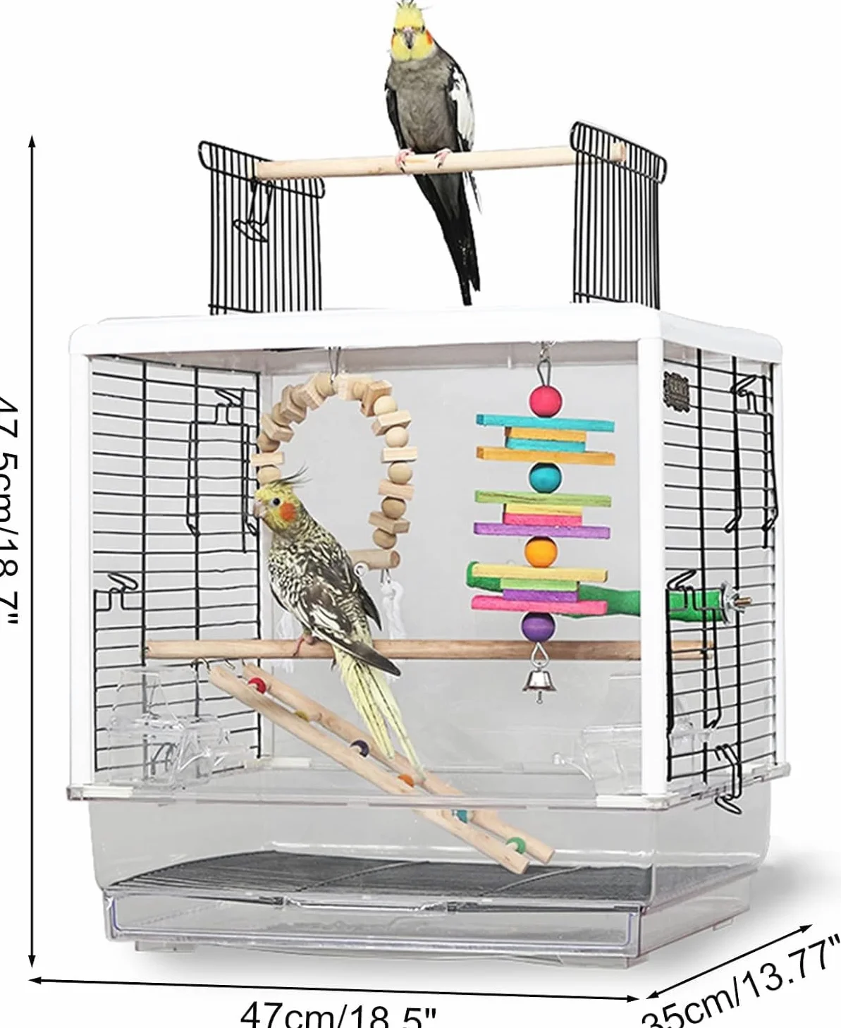 Jaula para Pájaros,Jaula Pájaros,Jaula de pájaros, Jaula for pájaros de Metal Resistente a la oxidación con Escalera en el Techo y Bandeja Inferior for cacatúas, periquitos, agapornis
