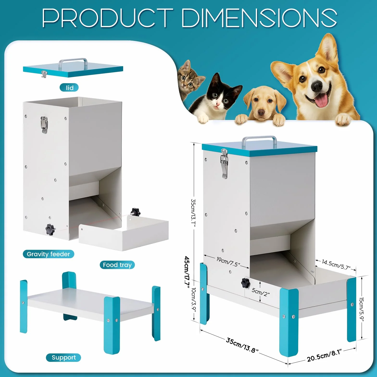 comedero automático para perros de gato, máquina automática de alimentación de mascotas de acero inoxidable para perros y gatos, alimentador de metal por gravedad con tapa y soporte para