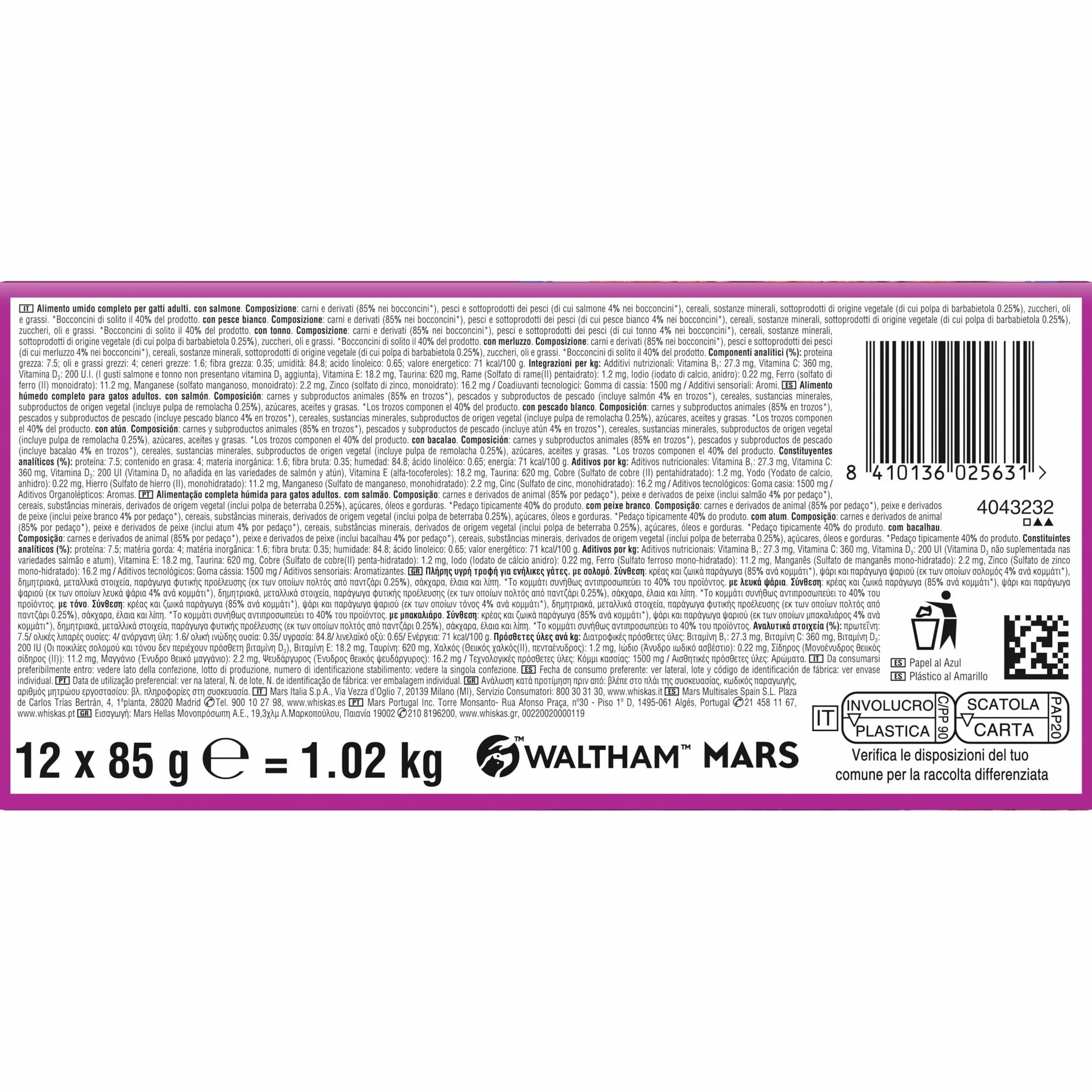 Whiskas Comida Húmeda para Gatos Adultos Selección Pescados en Gelatina (Multipack 4x12x85g)