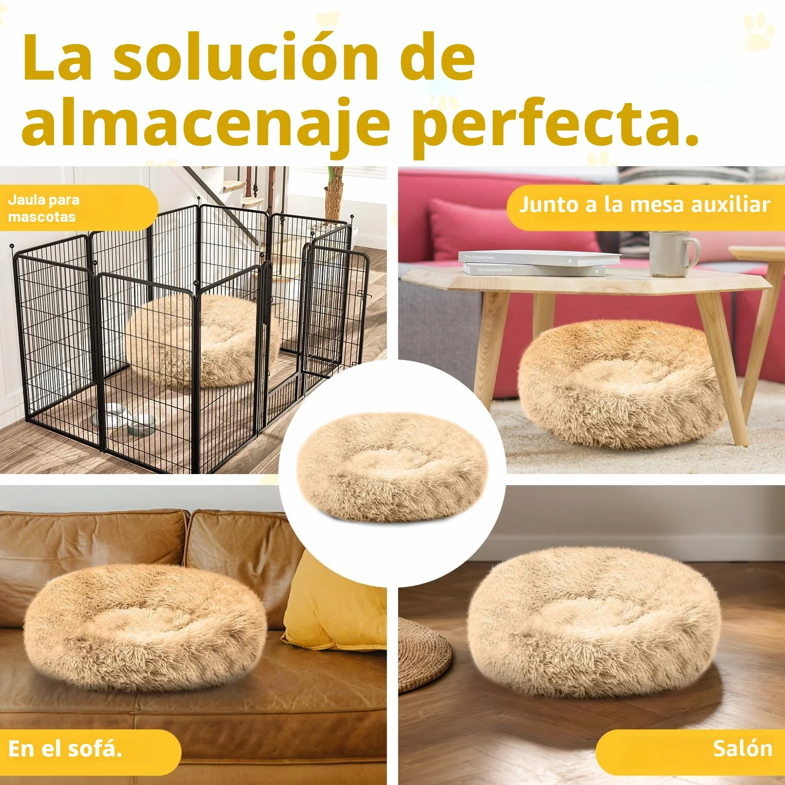 Cama para perros, mullida, cojín para perros, redondo, cama para mascotas, donut y gatos, lavable con base antideslizante, para perros grandes, medianos y pequeños, 70 cm, camello