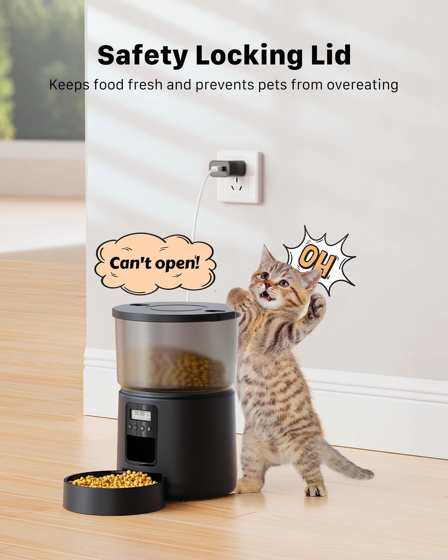Comedero Gato Automatico - Dispensador Comida con Temporizador Programable - 1-6 Comidas al DíA - Comedero con Presione la Tapa y FuncióN de GrabacióN de 10s - 3L