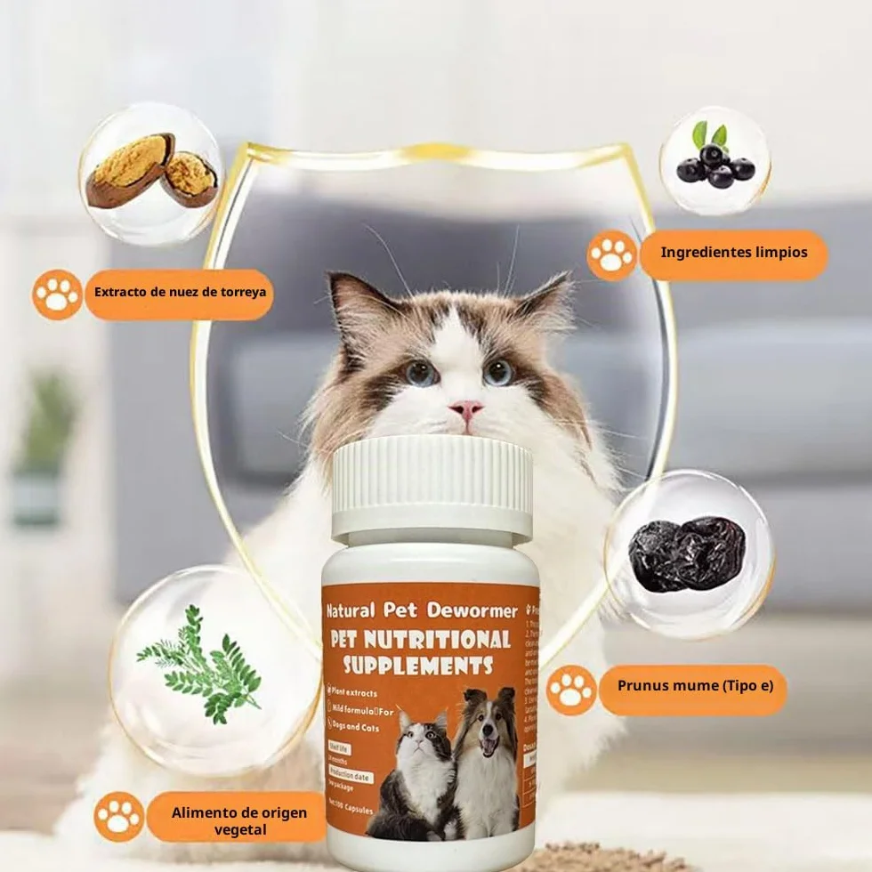 100 Cápsulas Desparasitante Herbal Natural para Perros y Gatos para el Tratamiento de parásitos internos
