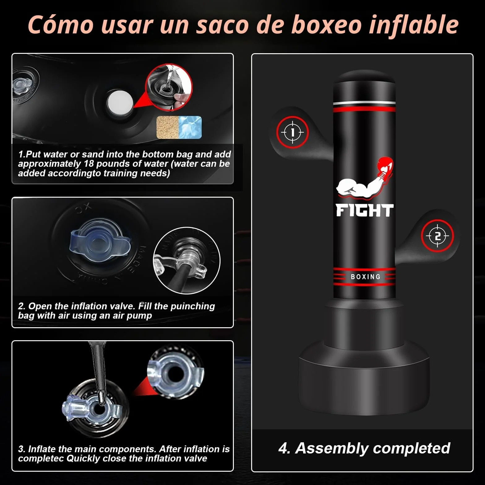 Saco de Boxeo de Pie 180cm con Guantes, Bomba, Cuerda y Pelota de Reflejos para Entrenamiento MMA Fitness