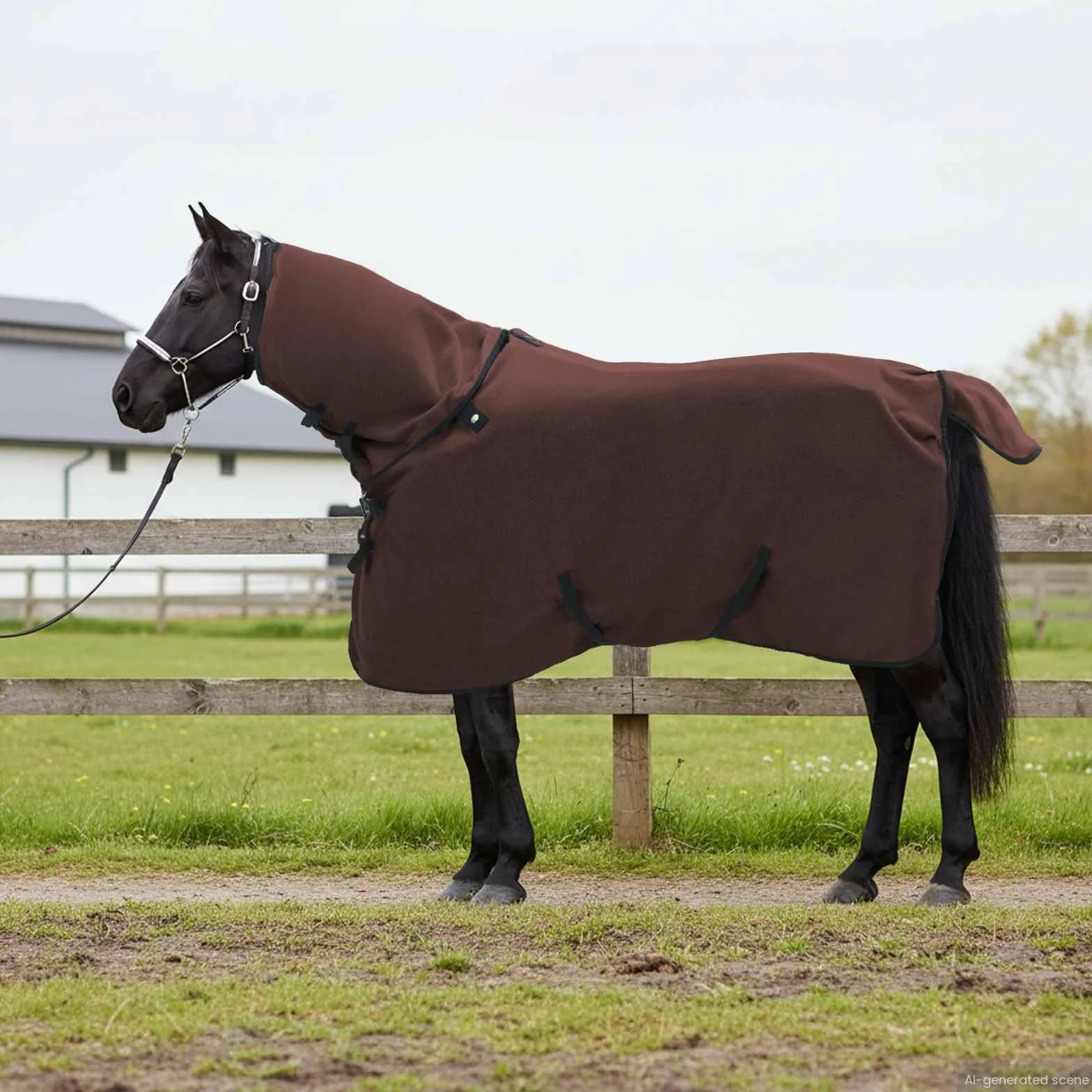 Manta de invierno para caballo, color marrón oscuro, 75 cm, poliéster con funda extraíble, transpirable e impermeable, para transporte de pastos, con cierre en el pecho y cinturón abdominal