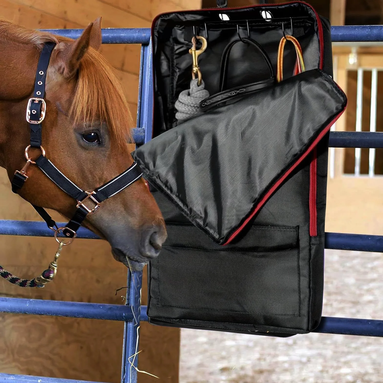 Bridle Bag - Bolsa de transporte para caballos con bolsillos con cremallera, correa de hombro ajustable reutilizable, multiusos, impermeable, organizador estable, suministros ecuestres para