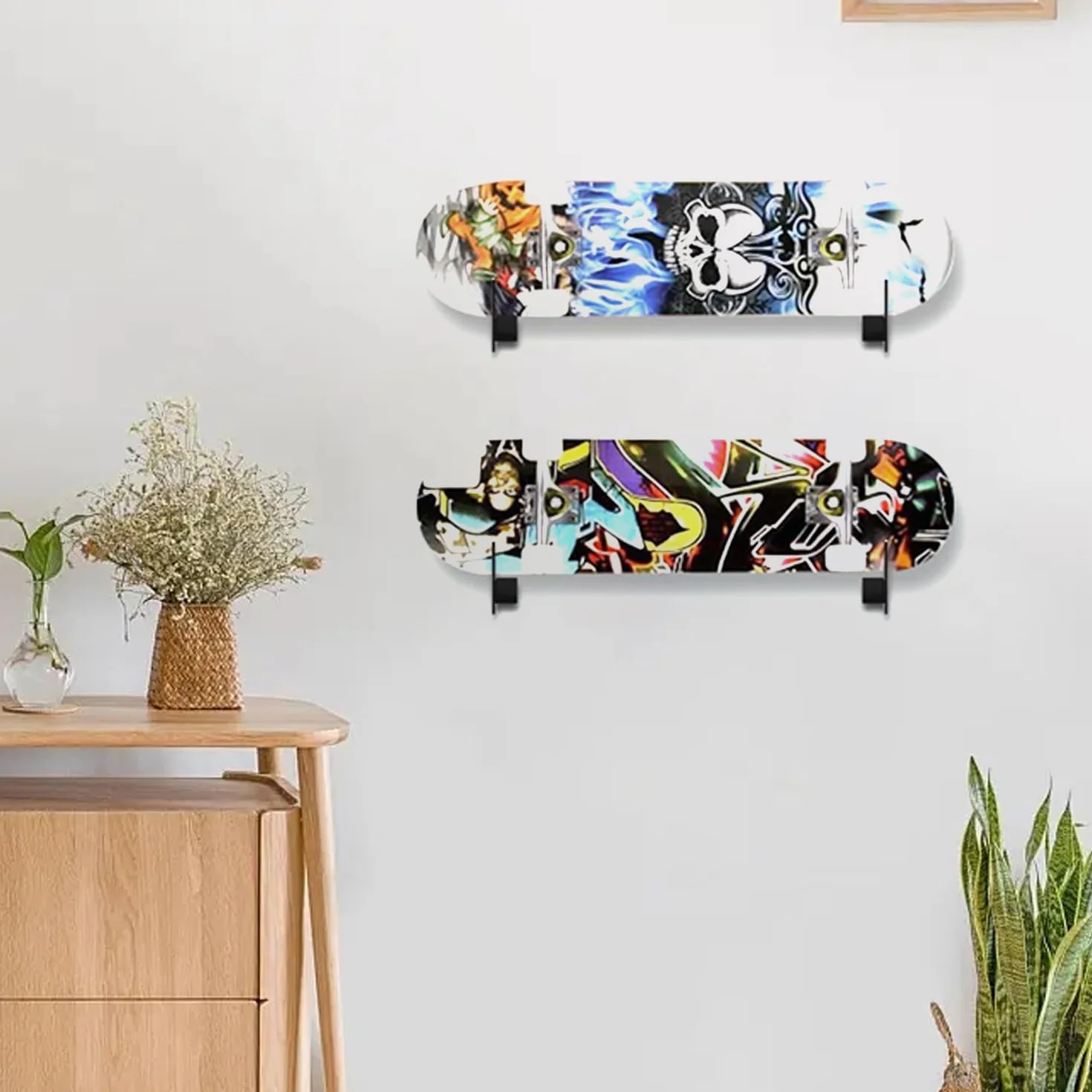 Soporte Pared Skate Acrílico Negro 2 Piezas, Exhibición Almacenamiento Snowboard