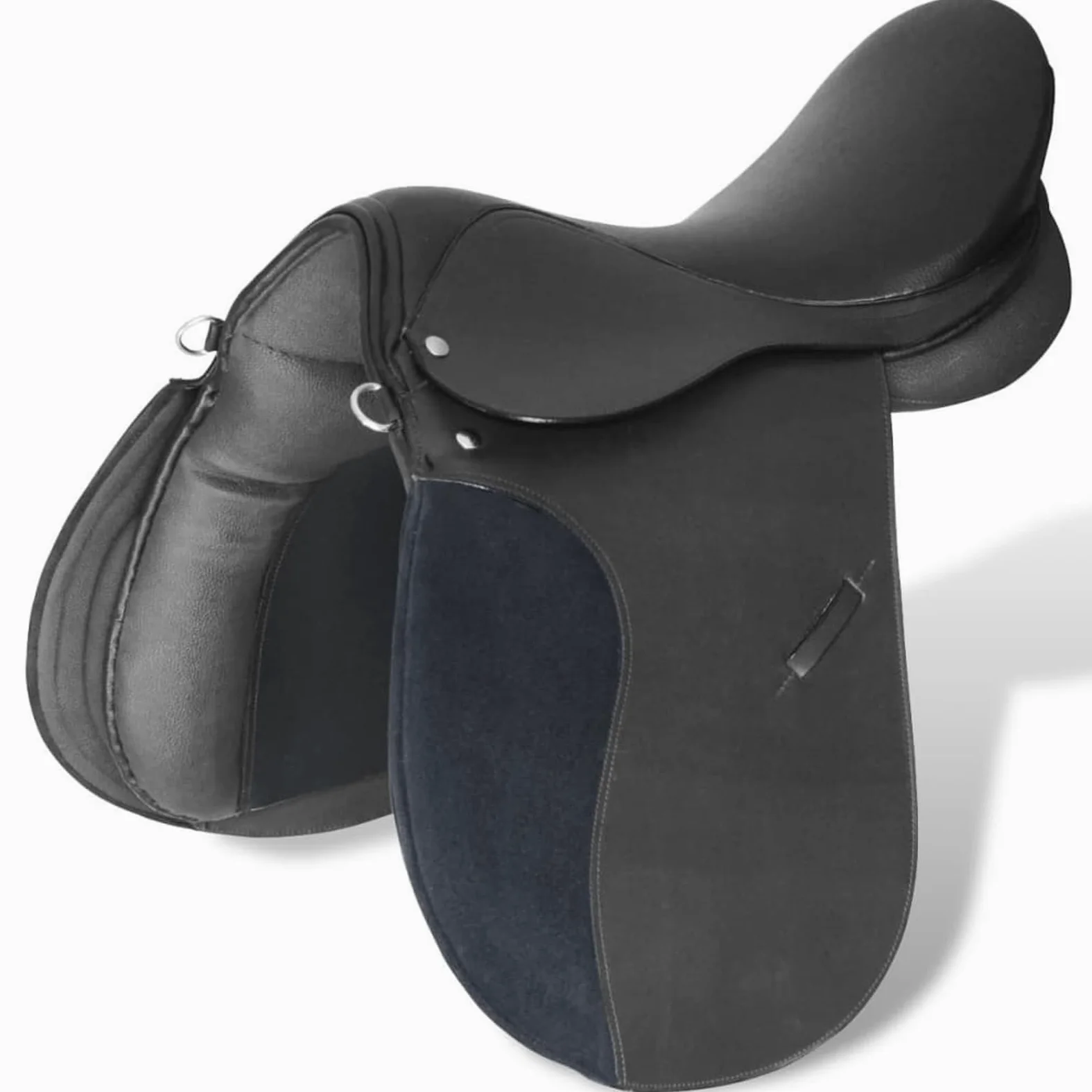 Juego de sillines de equitación de 44,5 cm, piel auténtica, color negro, 18 cm, 5 en 1