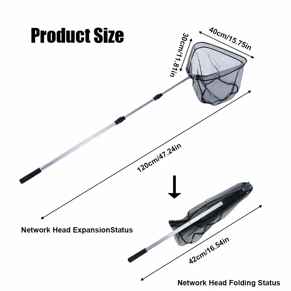 Red de Pesca Triangular Plegable 120CM Telescópica para Estanque
