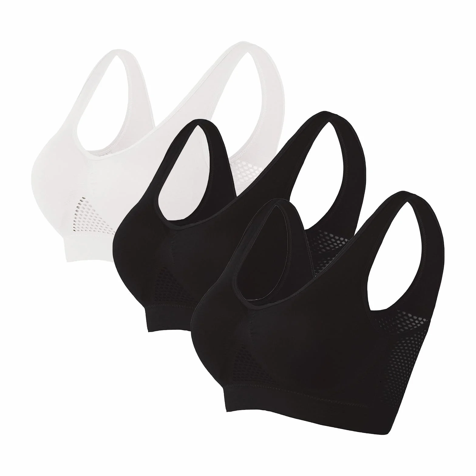 Pack de 3 Sujetadores Deportivos Sin Aros con Almohadillas Extraíbles y Transpirables