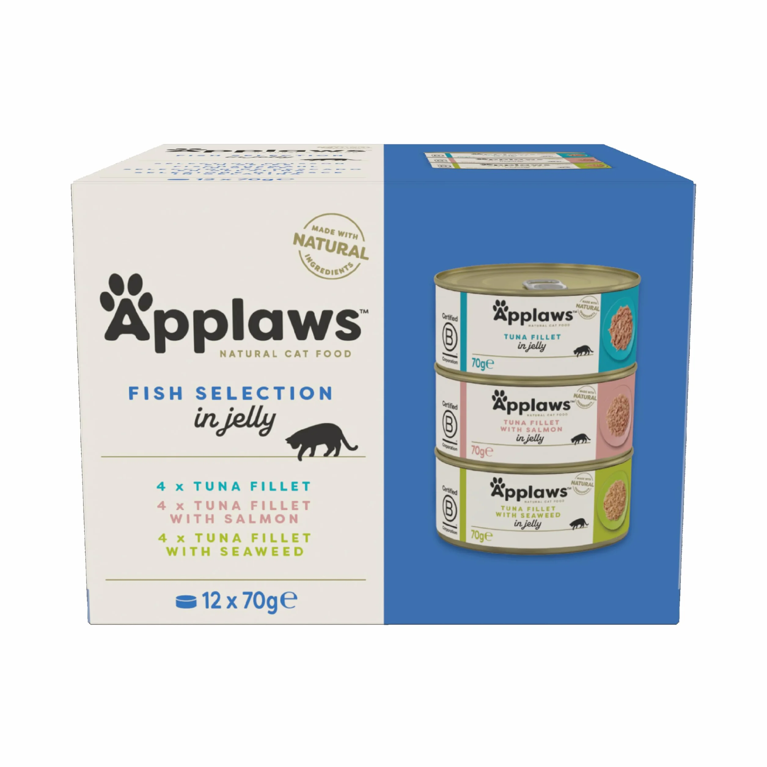 Applaws Natural Wet Cat Food Fish Selection in Jelly (Pack of 12 x 70g Tins)