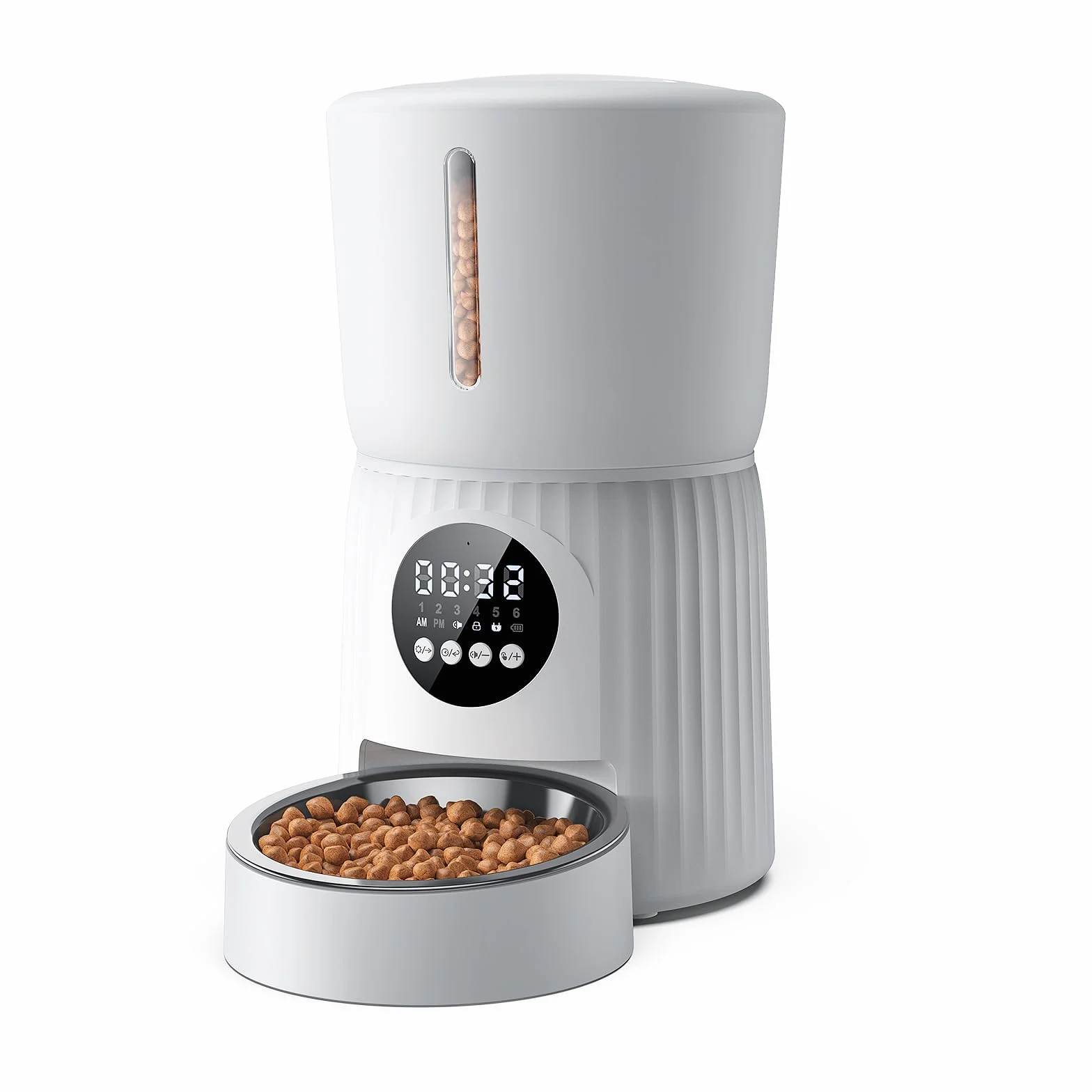 Comedero Gato Automatico, Faroro 4L Dispensador Comida Gatos/Perros con 1 a 6 Comidas Al Día, Control de Porciones, Voz 10s, Alimentación Lenta (Blanco)