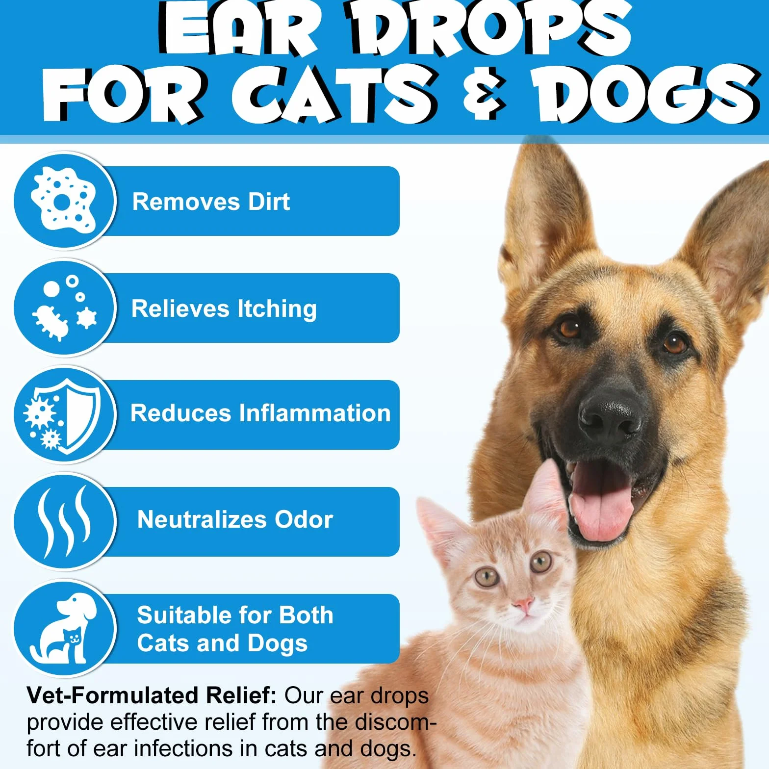 Gotas para los oídos para gatos, perros, mascotas pequeñas, gotas antisépticas para los oídos para animales, picazón y olores, limpiar, proteger, combate infecciones y calma la irritación, detiene los