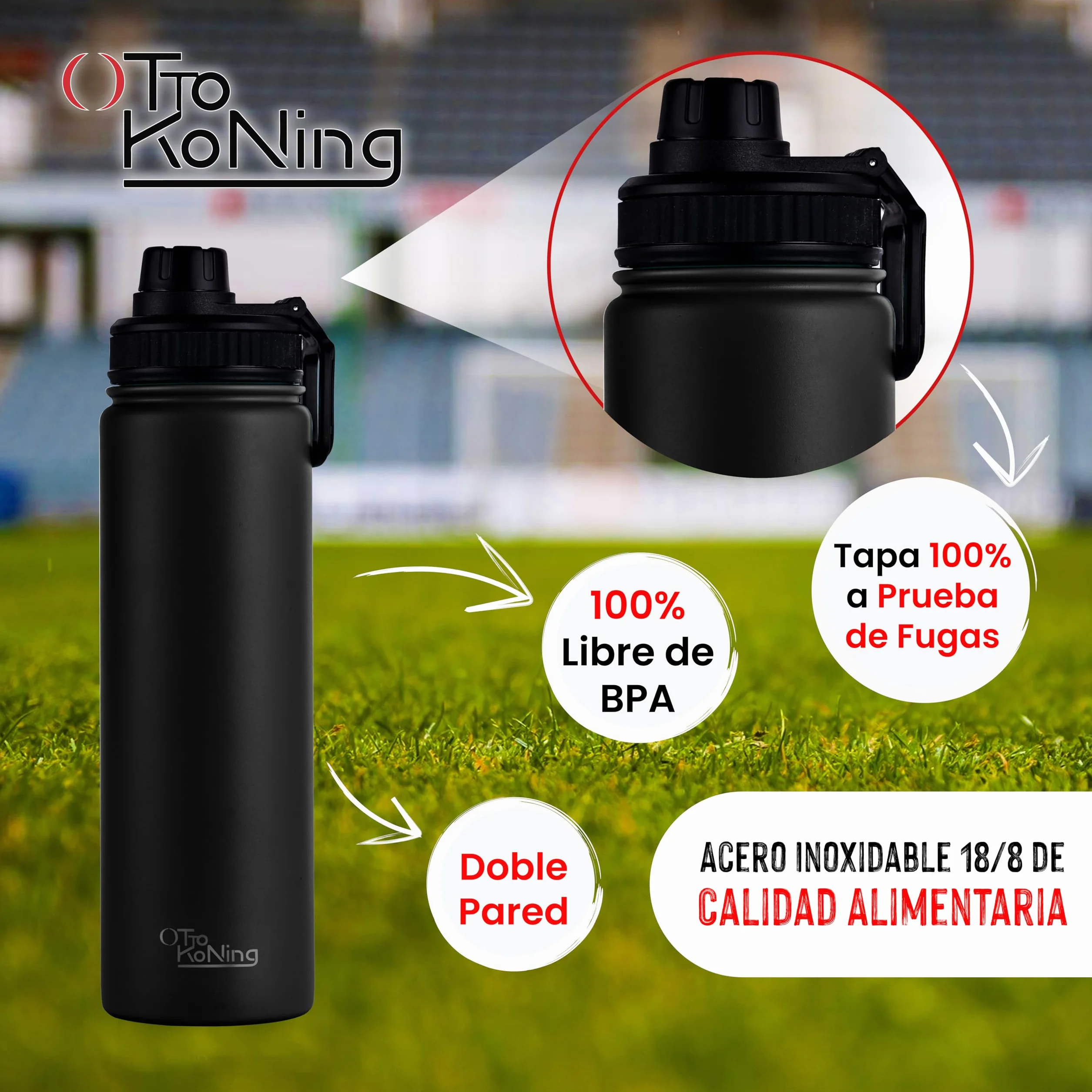 Otto Koning Botella Agua Acero Inoxidable 750ml Termo Café Doble Pared Aislada al Vacio Antigoteo BPA Free