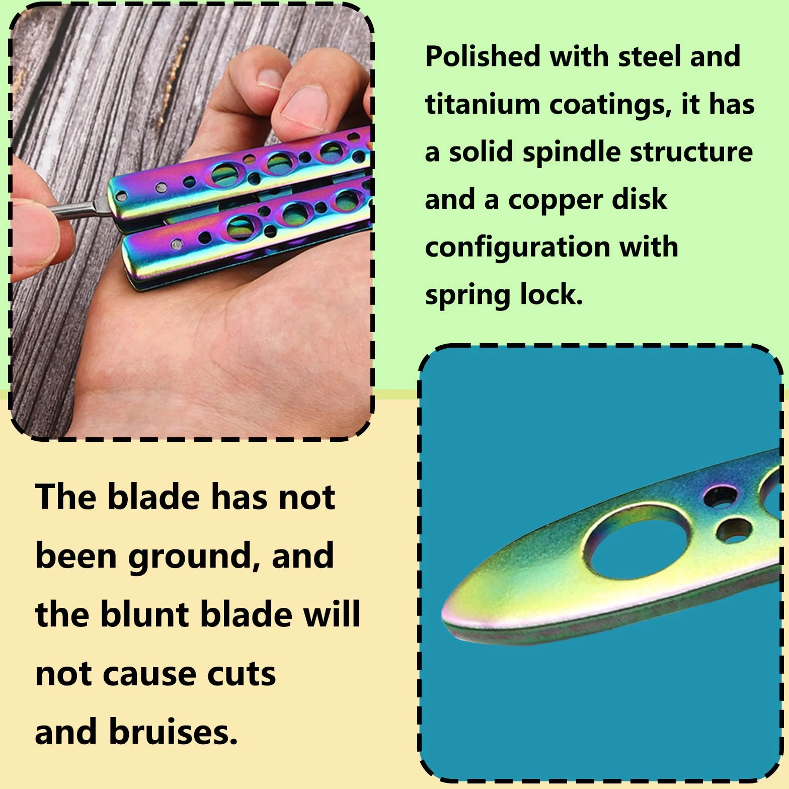 ZoeTekway Butterfly Trainer Cuchillo de Práctica Mariposa Arco Iris sin Hoja Afilada para Principiantes
