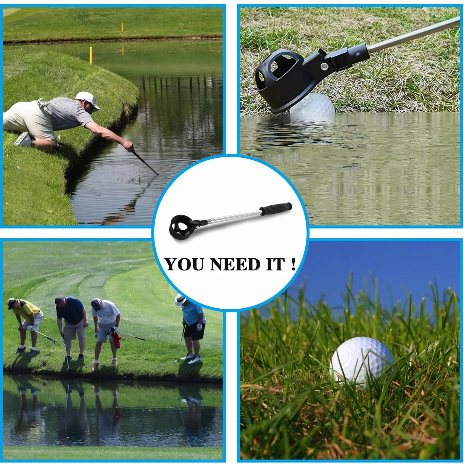 ASelected Recuperador de Pelotas de Golf Telescópico de Acero Inoxidable 6.5 pies