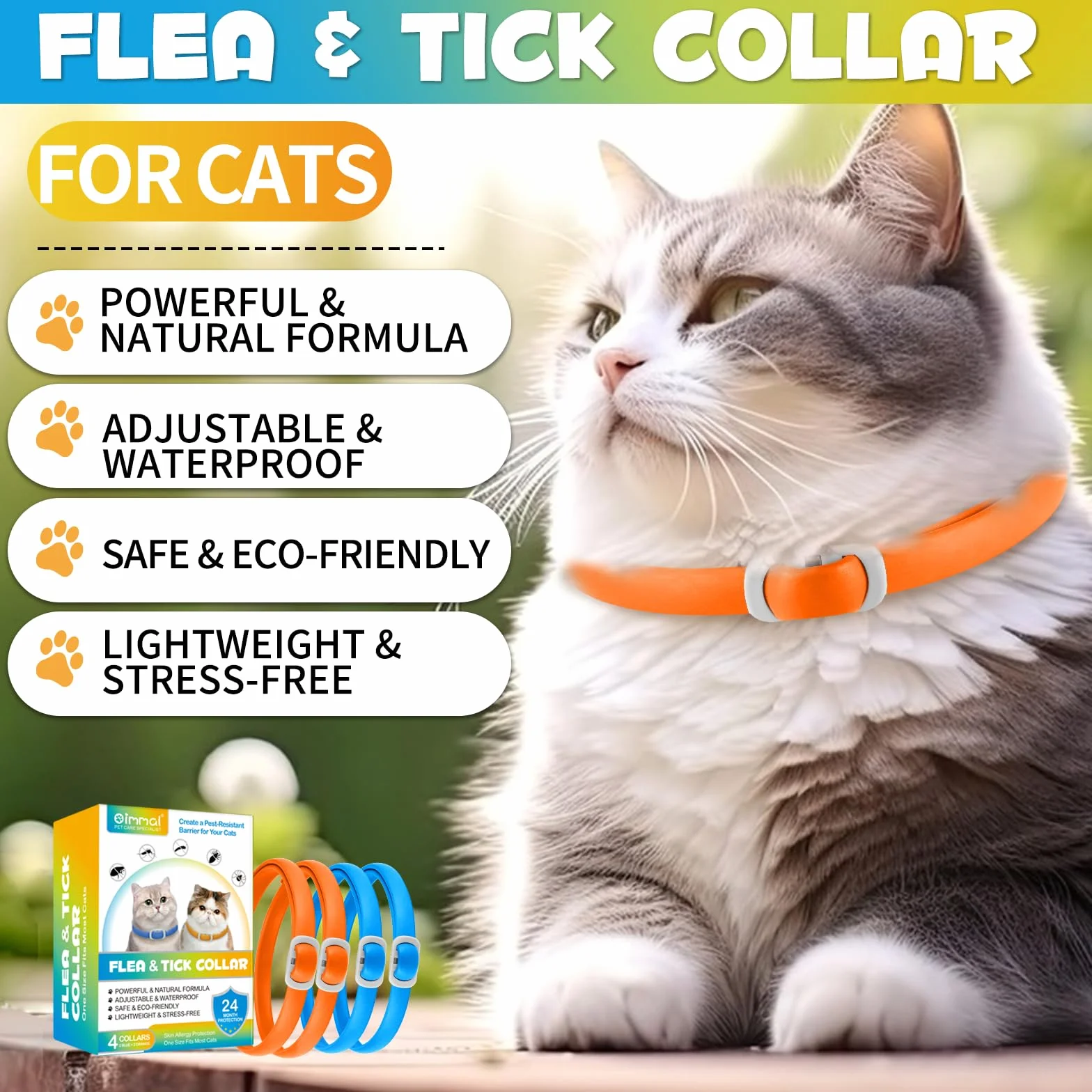 Anti-Floh- und Anti-Zecken-Halsband für Katzen, 4 Stück gegen Larven und Eier – beseitigt und tötet – schützt Das Tier und den Lebensraum, effektiver Schutz für 24 Monate, verstellbar und Wasserdicht