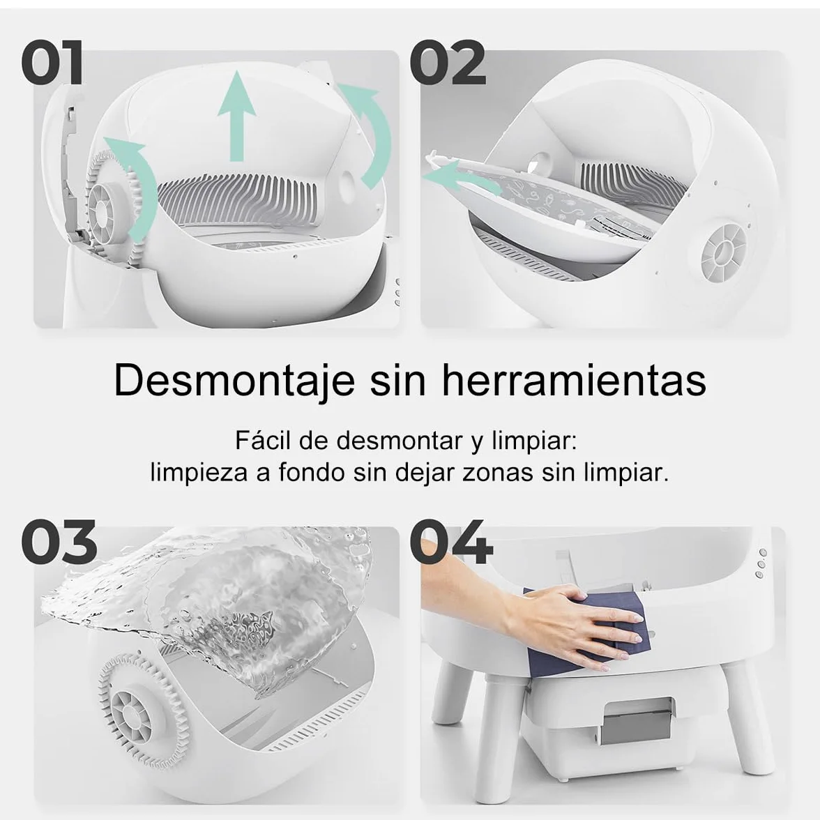 PetPivot Arenero Autolimpiable con Diseño Abierto y Gran Capacidad, Modos Automáticos y Manuales, Limpieza Rápida y Fácil de Palear, Ideal para Hogares con Varios Gatos