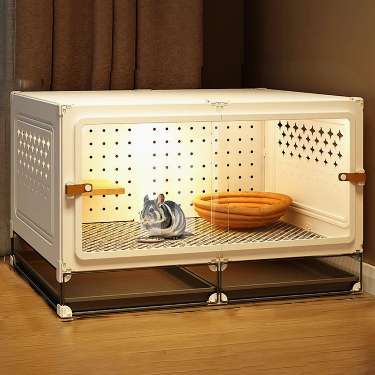 Jaula de chinchilla, puerta corredera transparente para hurón, chinchilla, azúcar, ratas, ratones, conejo, ardilla, hámster (blanco, 70 x 45 x 45 cm)