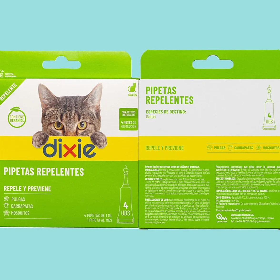 DIXIE - Pipetas Repelentes Gatos - 4 uds x 1 ml - Pipetas Repelentes - 4 Meses de Protección - contra Piojos, Mosquitos, Pulgas y Garrapatas - sin Insecticidas - Todos los Tamaños de Gatos