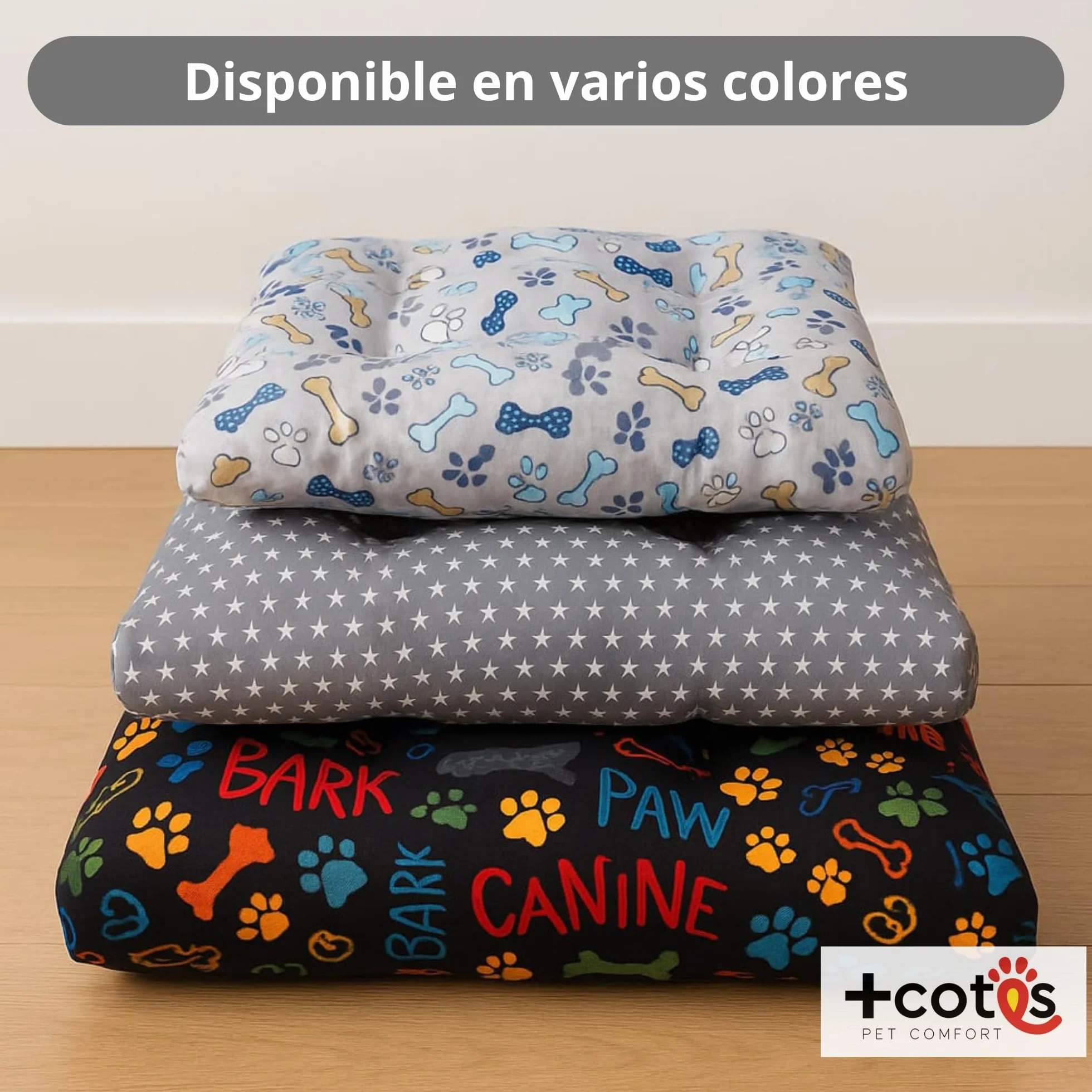 Cama Perro pequeño - Colchón Fibra Suave y Transpirable - Tejido loneta Resistente antipelos - Base Antideslizante - Lavable y Ligera - Hecho en España 50X70X8 Huesos +Cotes