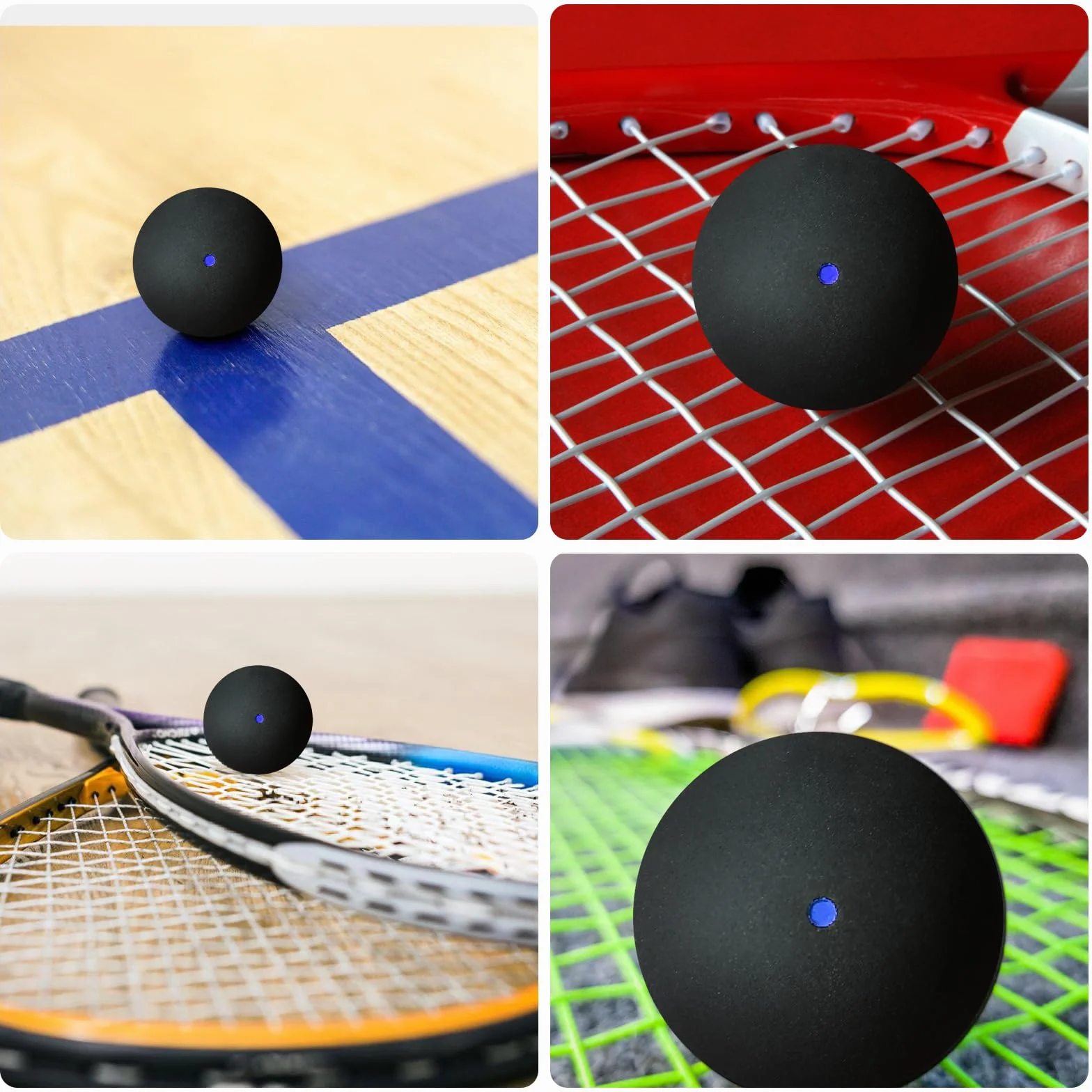 PORFOYO Juego de 4 pelotas de squash deportivas de goma para entrenamiento y competición