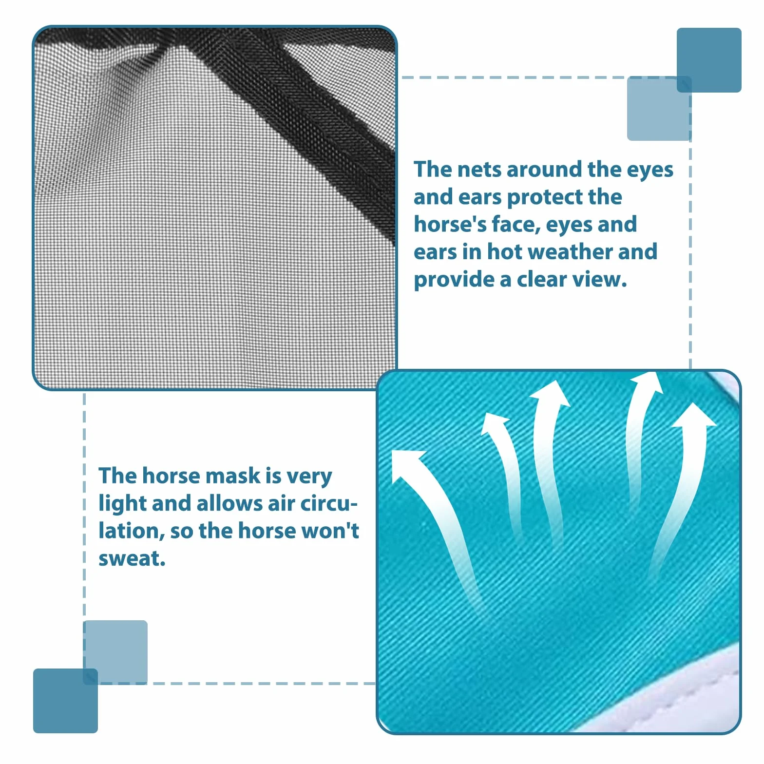 Máscara de mosca para caballo, protección UV con protección para las orejas, máscara de caballo con orejas, protección protectora, malla transpirable