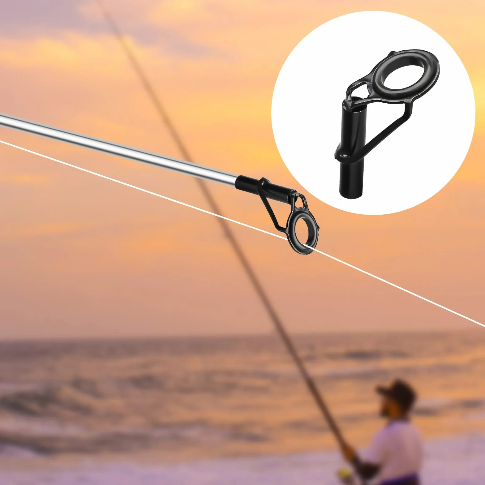 KINBOM 8 Piezas Kit de Punta de Caña de Pescar Acero Inoxidable para Agua Dulce Salada Negro
