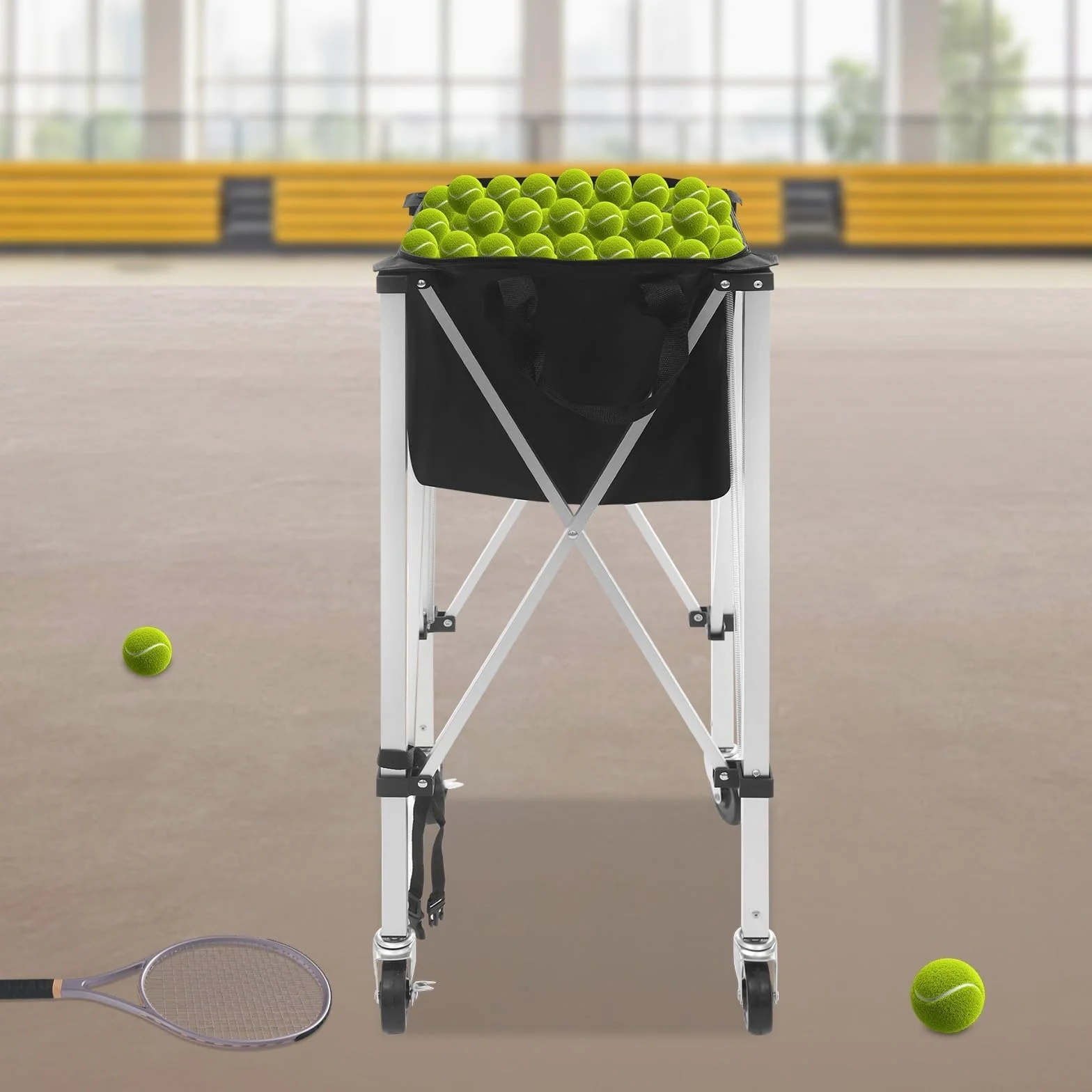 Tela Oxford de aluminio Canasta plegable para pelotas de tenis 150-170 con ruedas asa de transporte