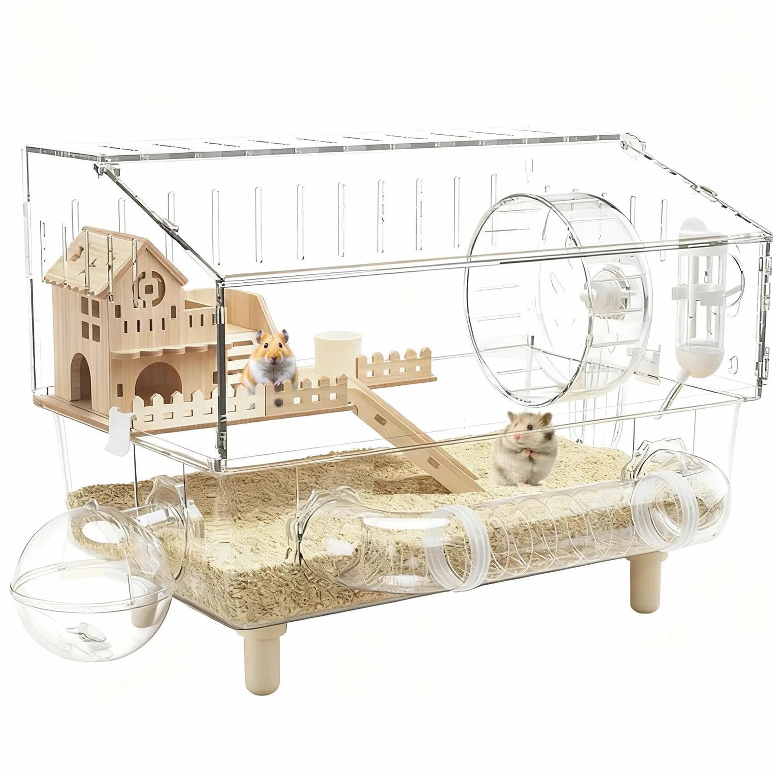 Jaula De Hámster Enano Hogar De Cría Transparente De 2 Niveles | Jaula De Acrílico Para Erizo De 45 X 28 X 33.8 Cm Para Erizo Hurón Gerbo Chinchilla Mascotas Pequeñas Monitoreo