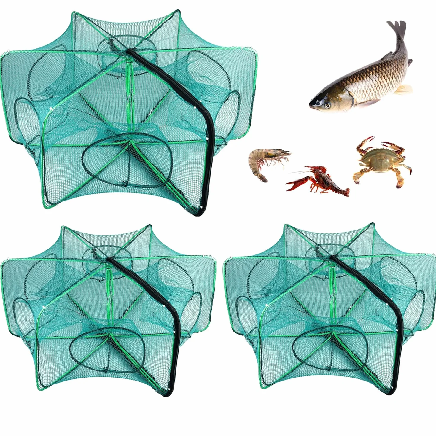 Red de Pesca Plegable de Nailon 6 Agujeros, Trampa para Peces Camarones Cangrejos