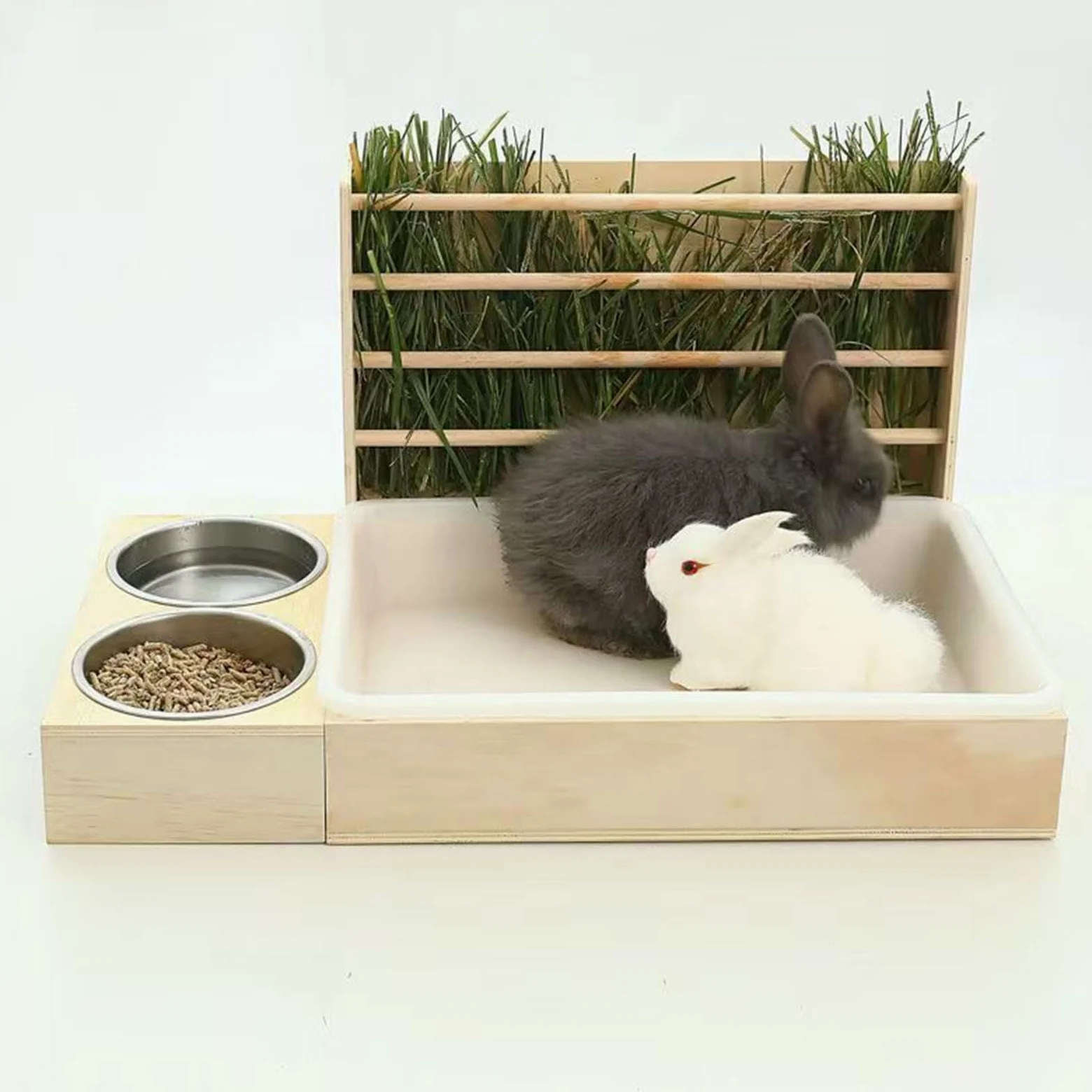 Comedero de metal, base antivuelco y diseño de rejilla abierta, cuenco de alimentación para animales pequeños, cobayas, heno, con diseño de rejilla abierta
