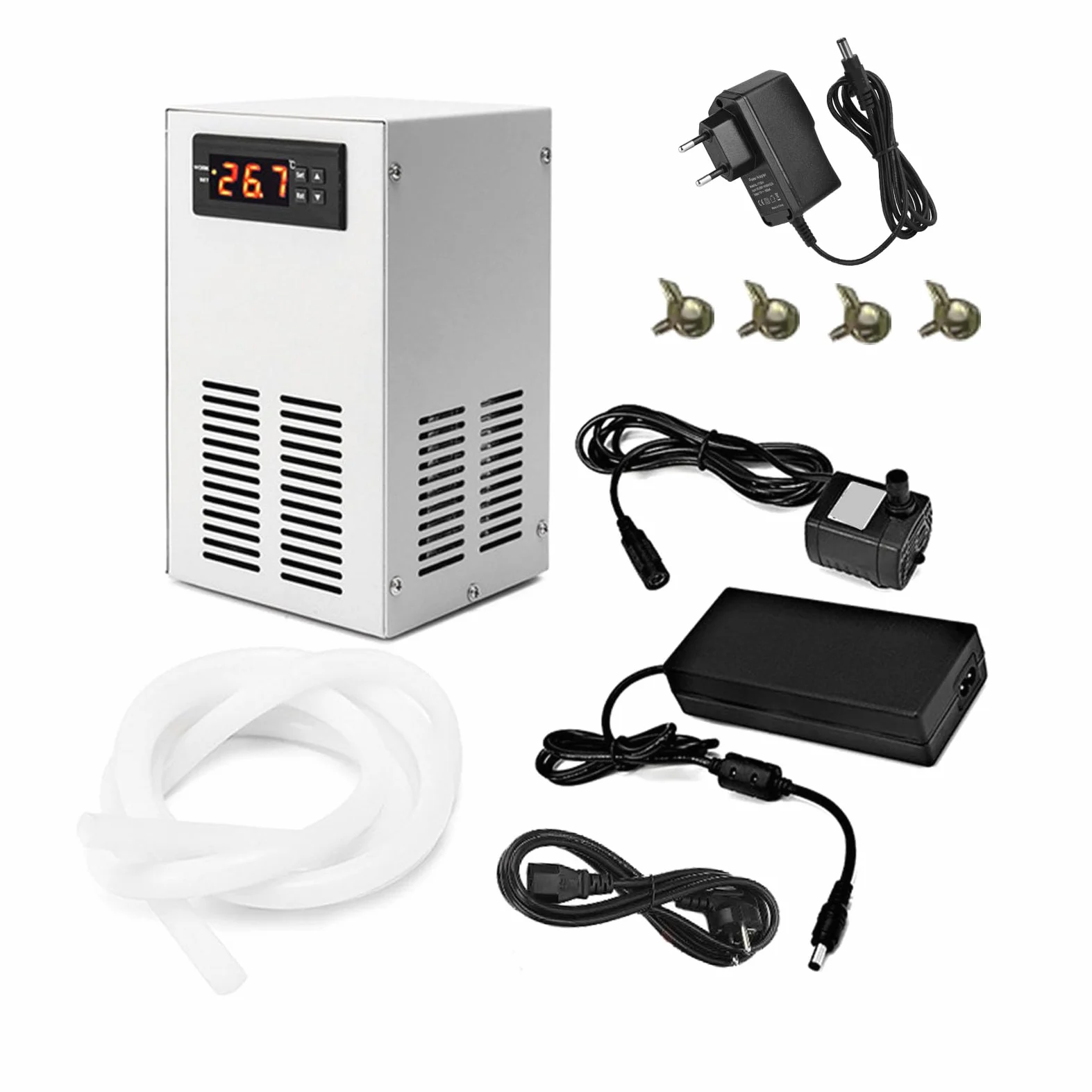 Enfriador de Acuario, Refrigeración de Agua Ultra Silenciosa que Ahorra Energía con Ajustes de Enfriamiento de Temperatura Ajustables, para Acuario de Peces 20L (Enchufe europeo 220V)