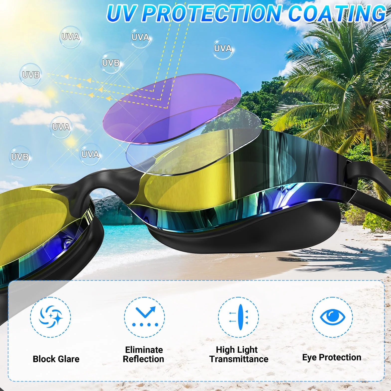 Gafas Natación Polarizadas Antivaho UV400 Correa Silicona Ajustable Profesional Adultos Adolescentes Deportes Acuáticos