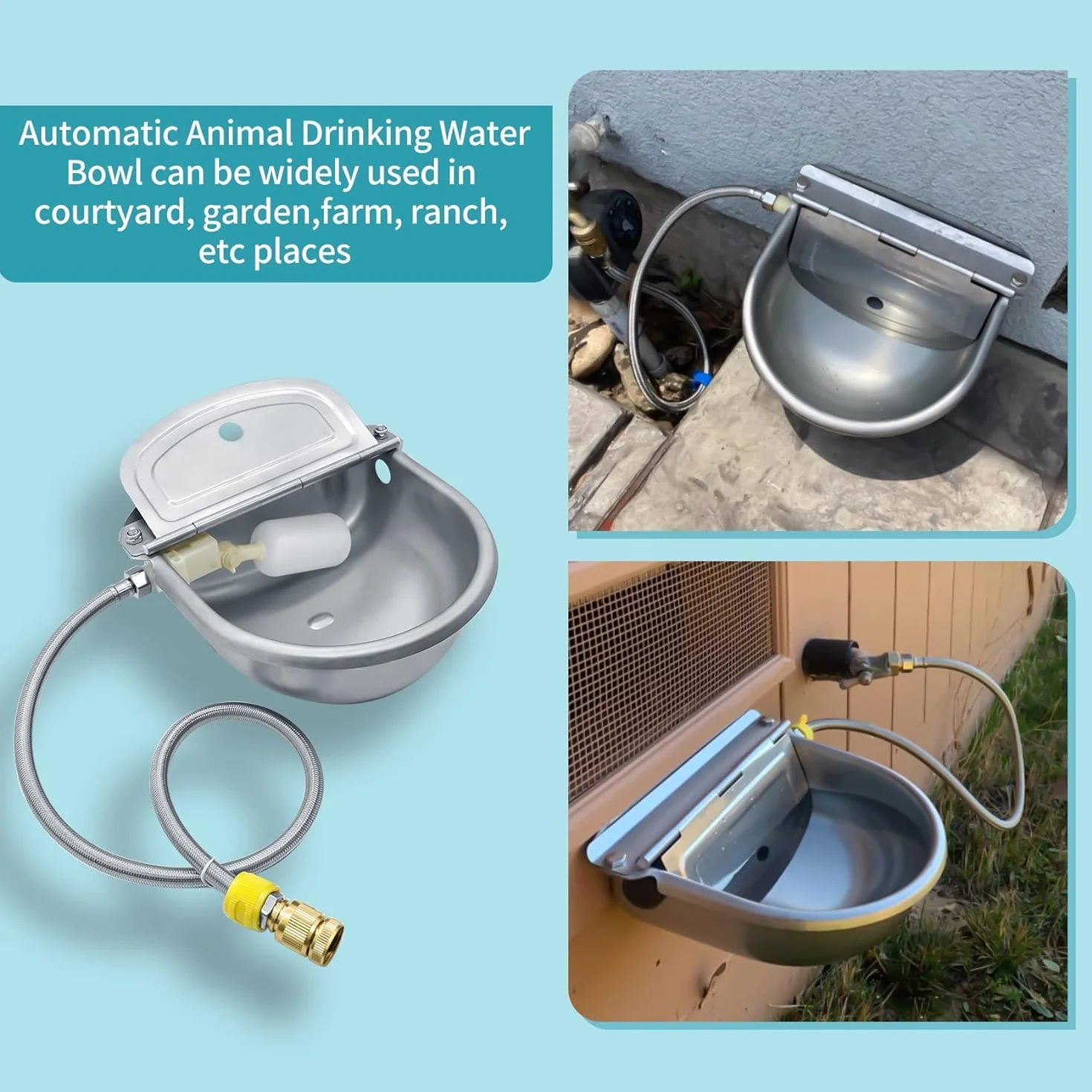 Bebedero automático para Animales, Bebedero de Acero Inoxidable 304 para Perros, Caballos, Cabras, Cerdos y Vacas, con Manguera, 2 válvulas de Flotador