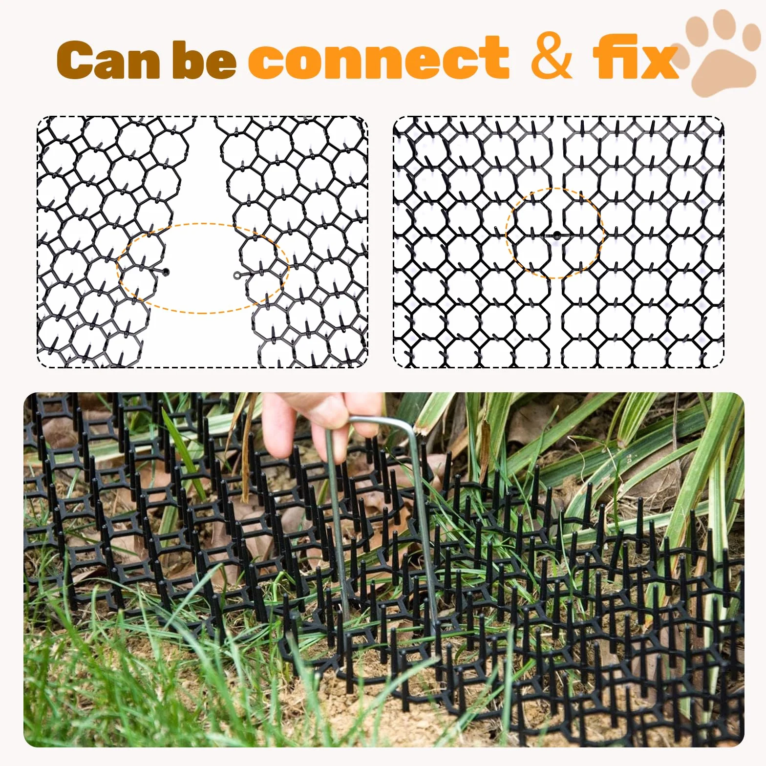 Tapete para Gatos de 8.5 x 6.5 Pulgadas con 12 Grapas de jardín y 12 Lazos, Paquete de 24 Alfombrillas disuasorias para Gatos para Valla de jardín y Barrera de Animales