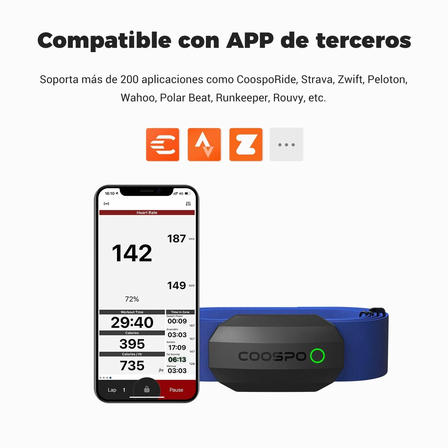 COOSPO H808S Monitor de Frecuencia Cardíaca Bluetooth Ant+ para Deportes