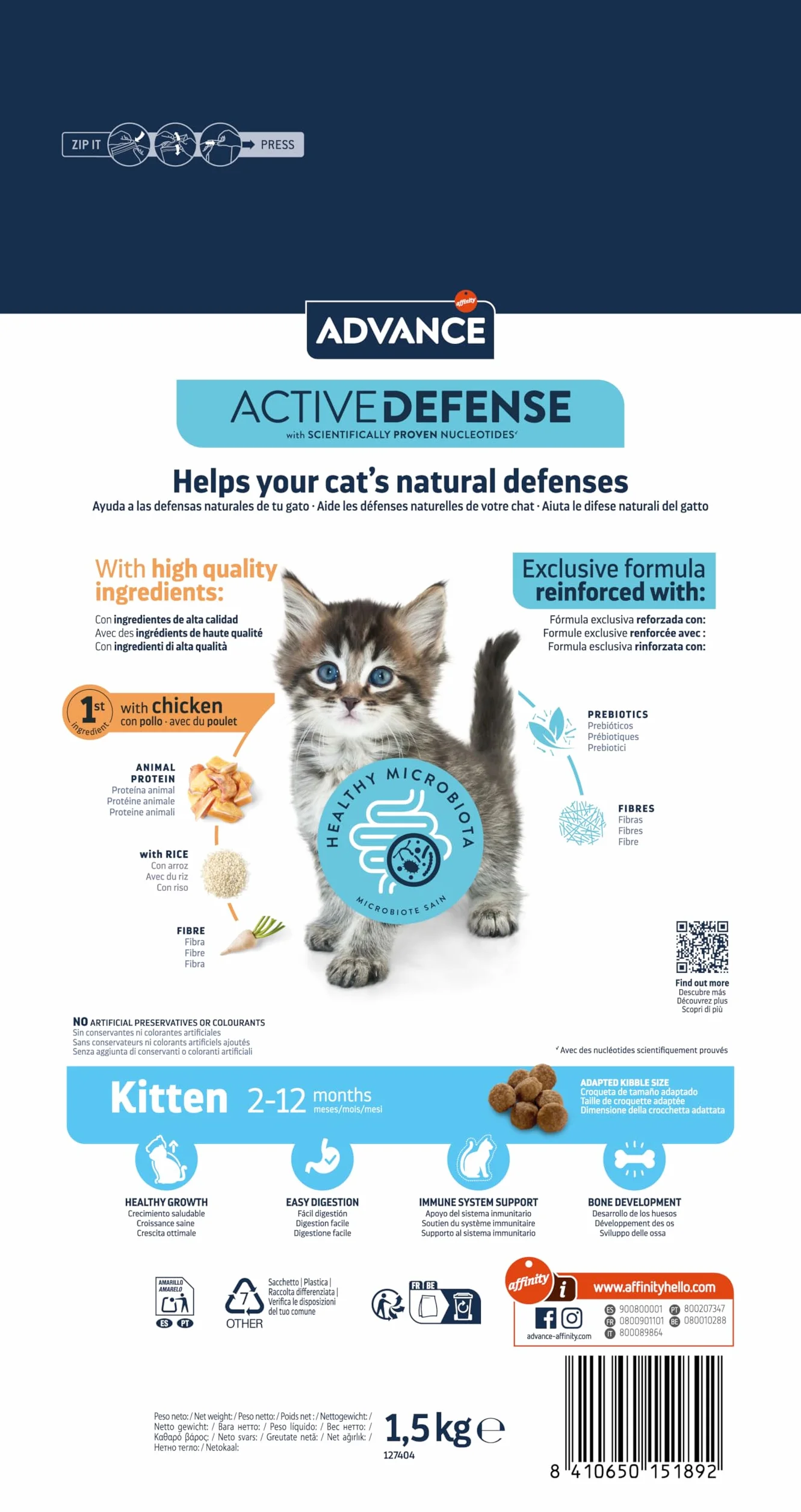 Advance Cat Kitten, Pienso para Gatitos Kitten con Pollo, 1,5kg