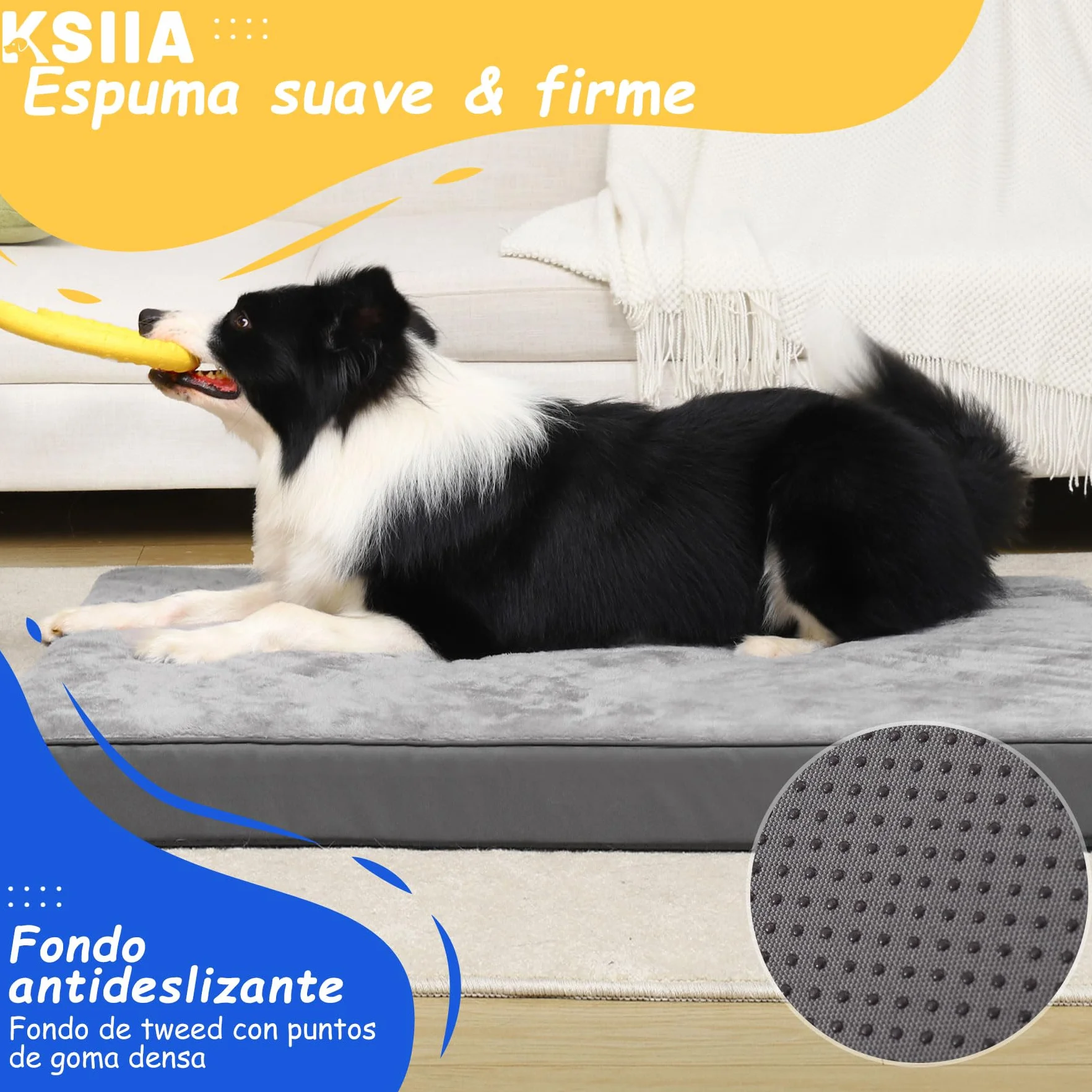 KSIIA Camas Perro Ortopédica Grande, 90x55cm, Cama para Perros L, Colchon Cojín Colchoneta Perro Desenfundable, Cama Mascota Lavable a Máquina Relleno Grueso Fondo Antideslizante Dog Bed, Gris Oscuro