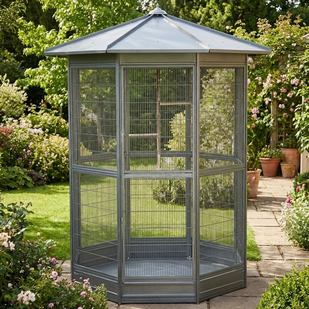 Suinga Pajarera Galvanizada 8 Lados 150x235 cm | Jaula para Pajaros Grande | Aviario Loro Canario Cacatura Guacamayo Aves