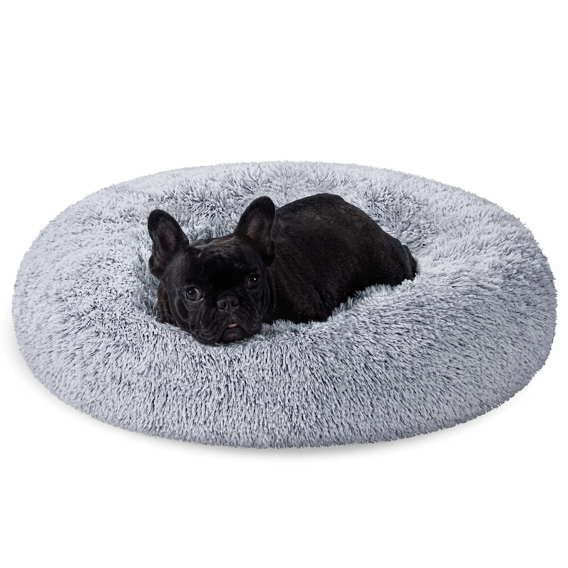 Feandrea Cama de Perros, Cama para Perros, Cojín Central Extraíble y Lavable, Alfombra de Felpa Suave y Mullida, 70 cm de Diámetro, Gris PGW039G01
