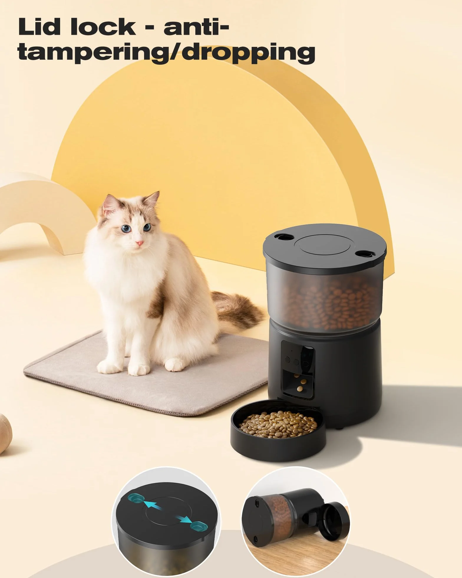 Comedero Gato Automatico - 5G/2.4G WiFi Dispensador Comida Gatos - Comedero Automatico Gato Conectar App - Alimentación a Distancia - 1-10 Comidas al Día - 10s Voz - Doble Alimentación - 3L