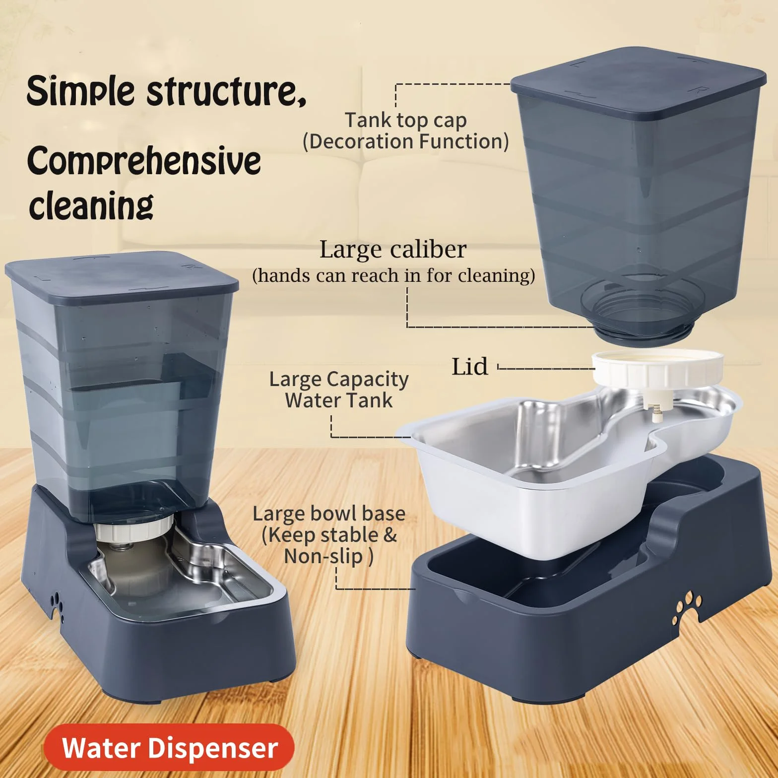 Dispensador automático de comida para perros y agua para perros, 5 L, dispensador de comida para gatos y gatos para perros medianos y grandes, gatos y otros animales (juego de 5 L, gris oscuro)