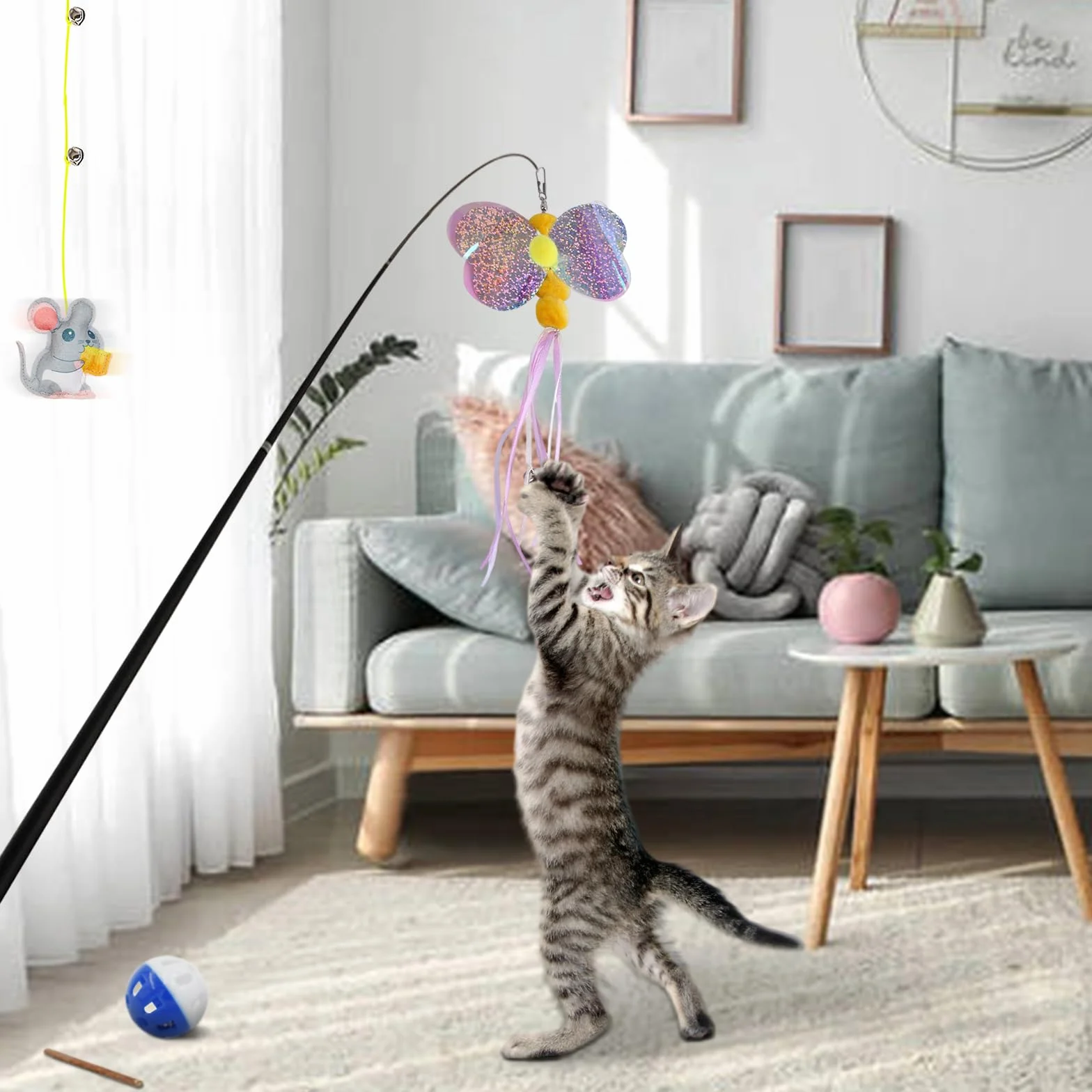 36 PCS Juguetes para Gatos,Set di Juguetes para Gatos,Juguetes para Paquete de Variedad para Gatitos,Palo de Gato Divertido,Ratones,Tumbler,Peces,Campanas etc