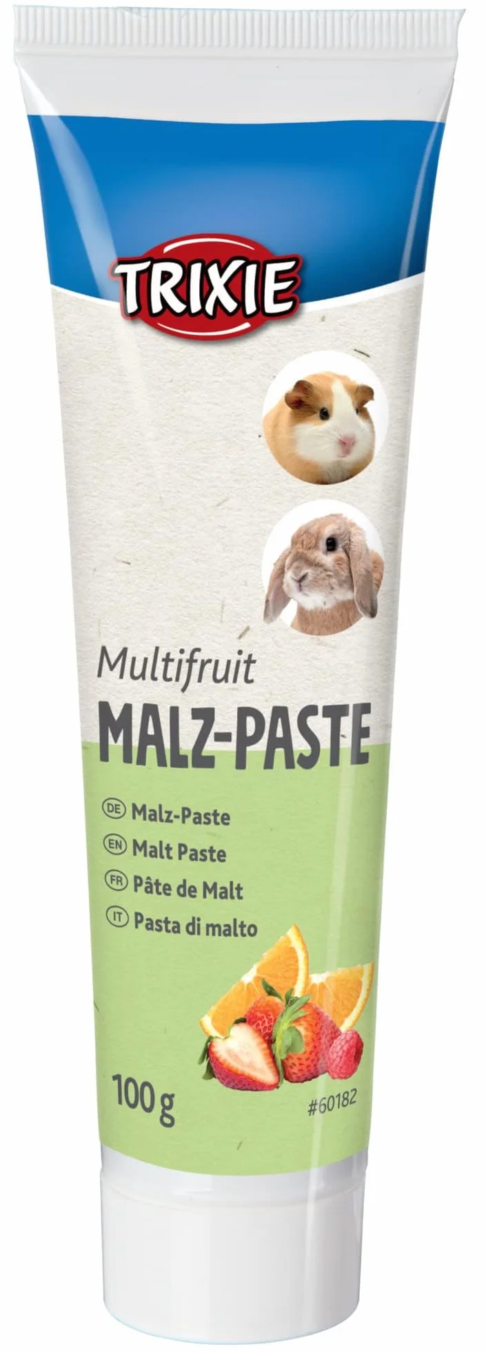 TRIXIE – Pasta de Malta Multifrutas para Roedores y Conejos, 100 g, 70% Malta Natural con Prebióticos FOS, Ayuda a la Eliminación de Bolas de Pelo y Salud Intestinal