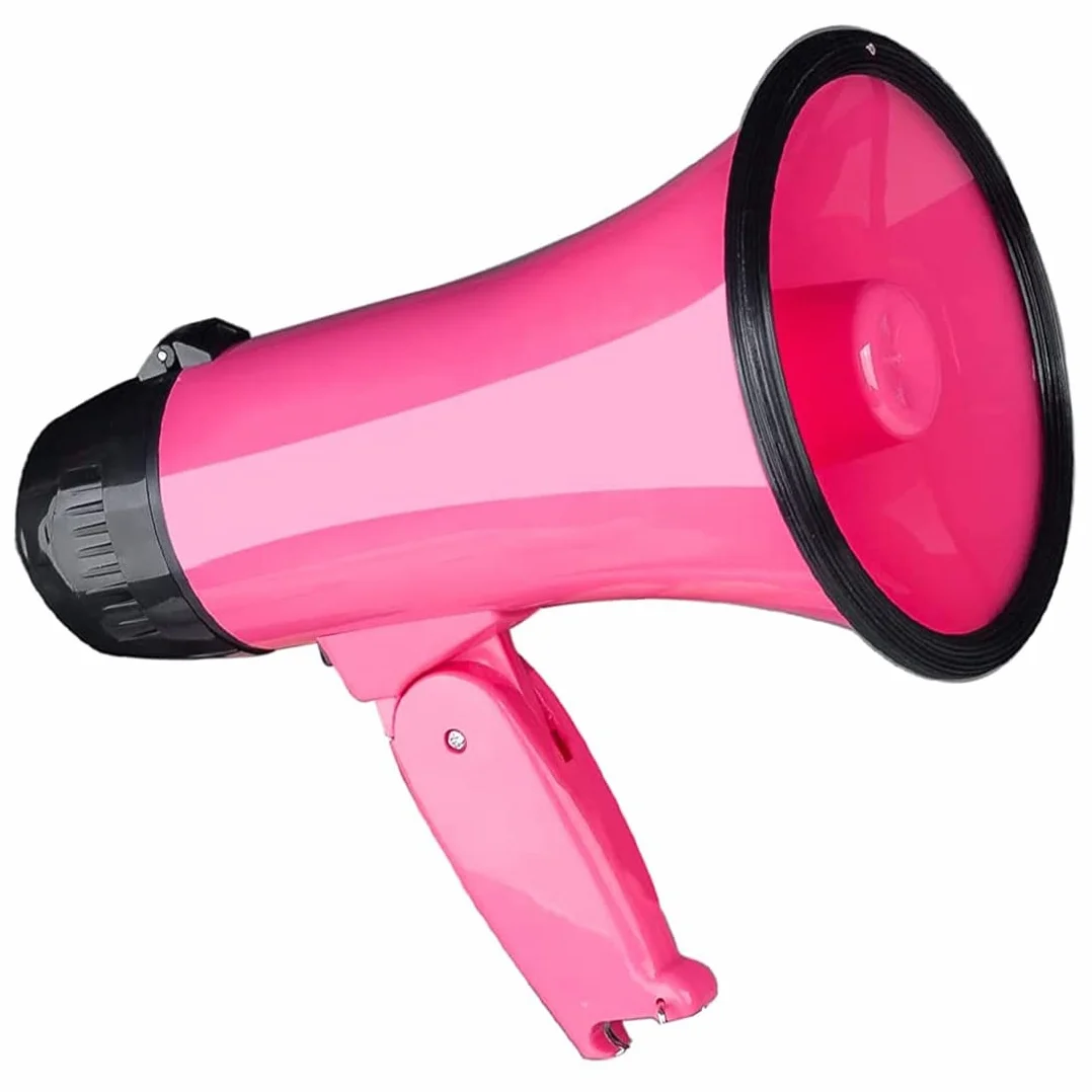 Altavoz Megáfono 25 W PA con Sirena Integrada, Grabadora de Voz, Abridor de Botellas, Rosa