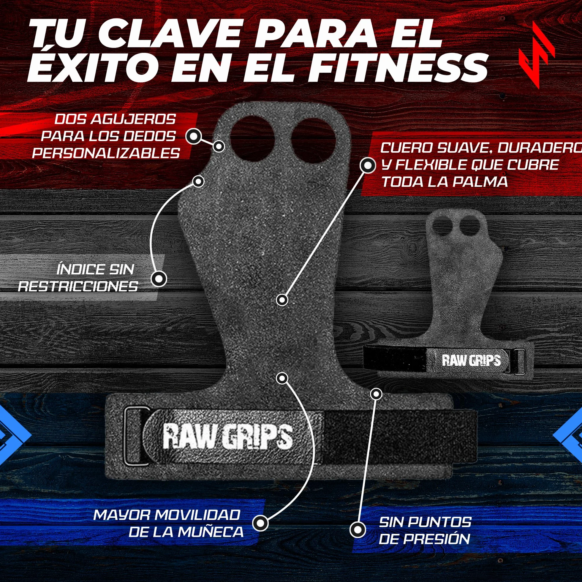 JerkFit Raw Grips Agarre de Cuero 2 Dedos para Gimnasia Cross Training Protección de Palmas Levantamiento de Pesas
