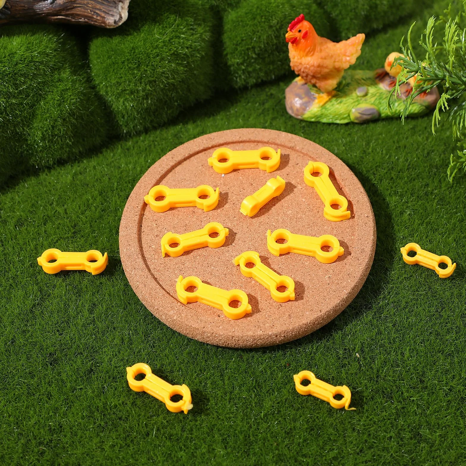 TEHAUX Bandas Correctoras para Patas de Pollitos y Aves, Anillos de PVC de Diferentes Tamaños, Sujeción Segura Crecimiento Saludable, Paquete de 12 Unidades Amarillas