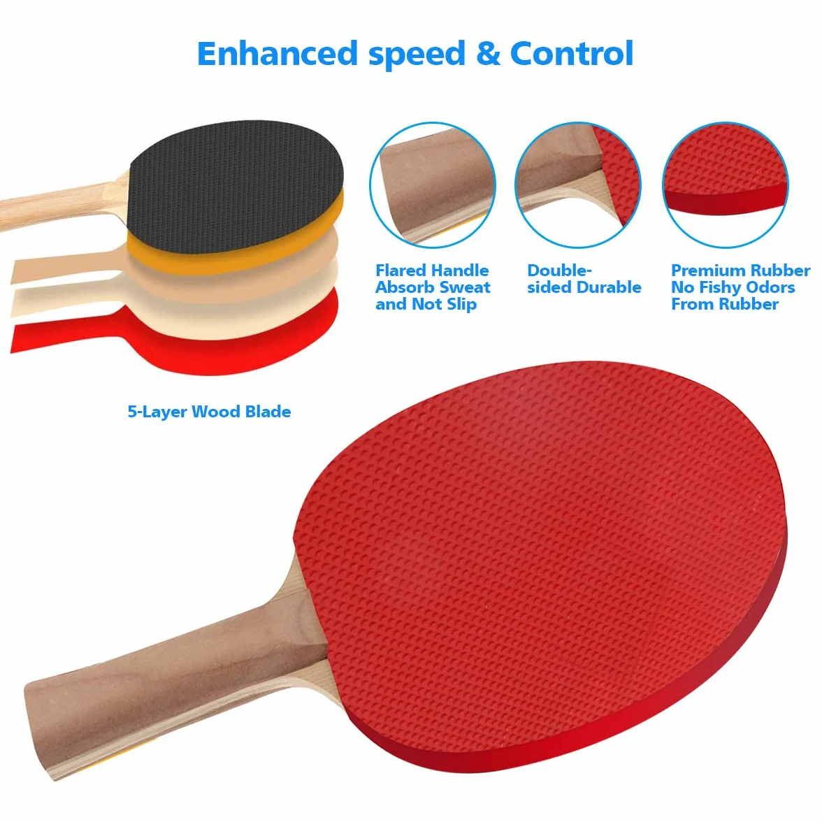FBSPORT Sets de Ping Pong, Raquetas de Tenis de Mesa Profesionales, 6 Pelotas, Red Retráctil, Bolsa