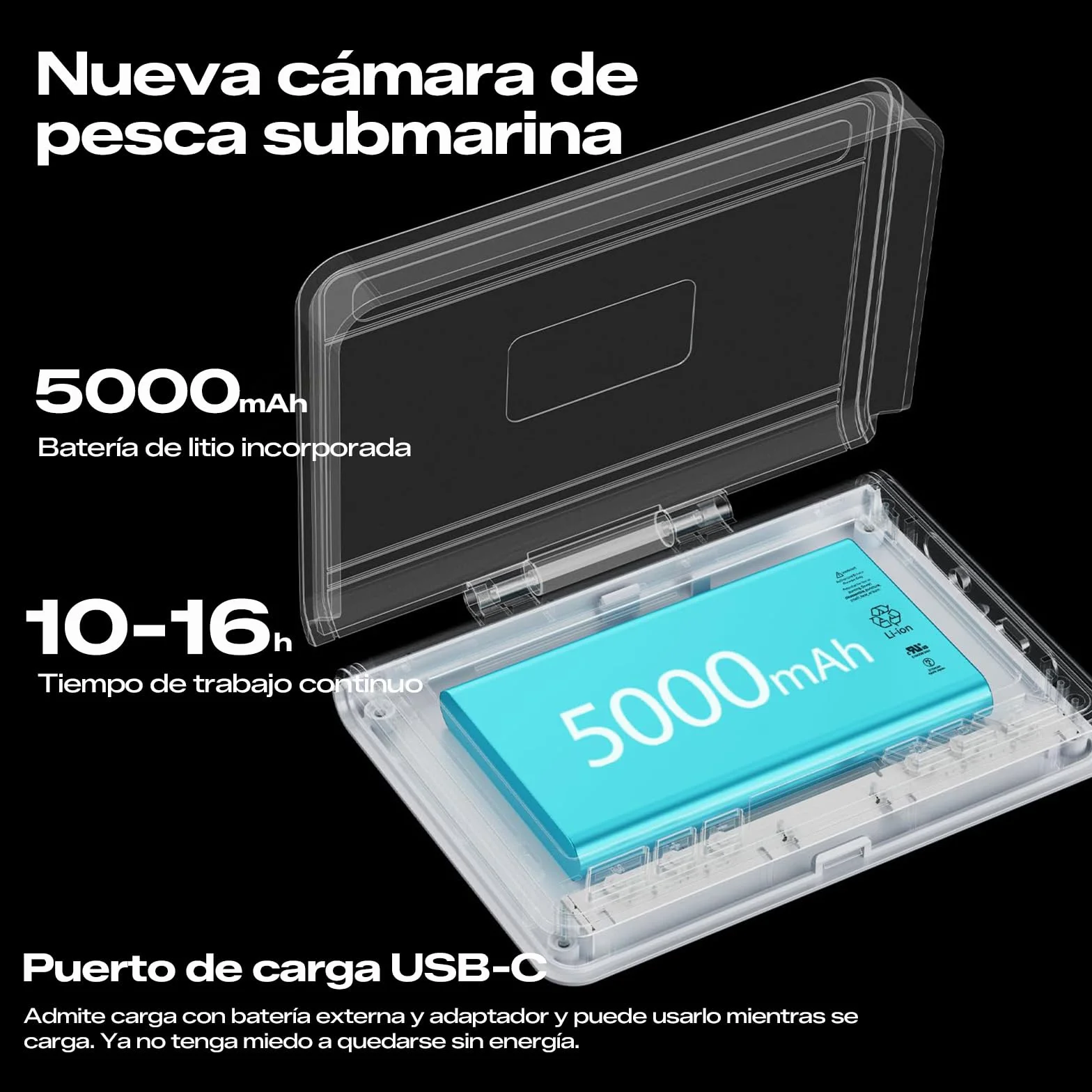 FourQ Cámara de Pesca Subacuática 4.3" HD 220° Gran Angular Visión Nocturna IR Cable 30m Impermeable Batería 5000mAh