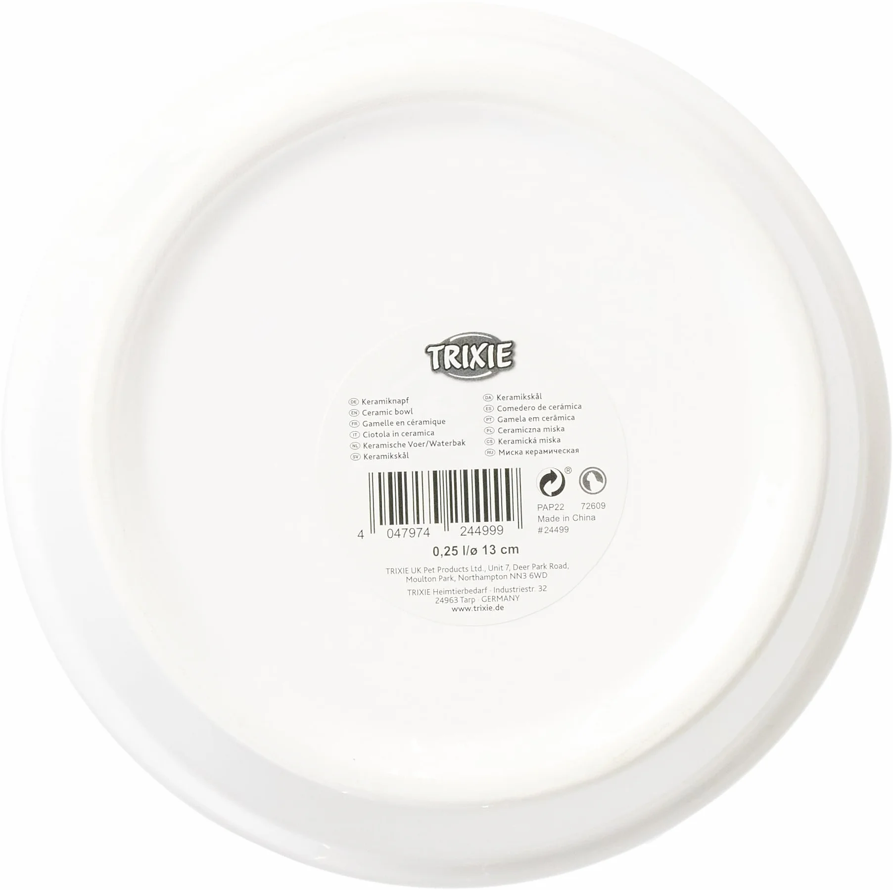Trixie Comedero Cerámico Gatos, 0.25 l, ø 13 cm, Blanco, 0,25 L